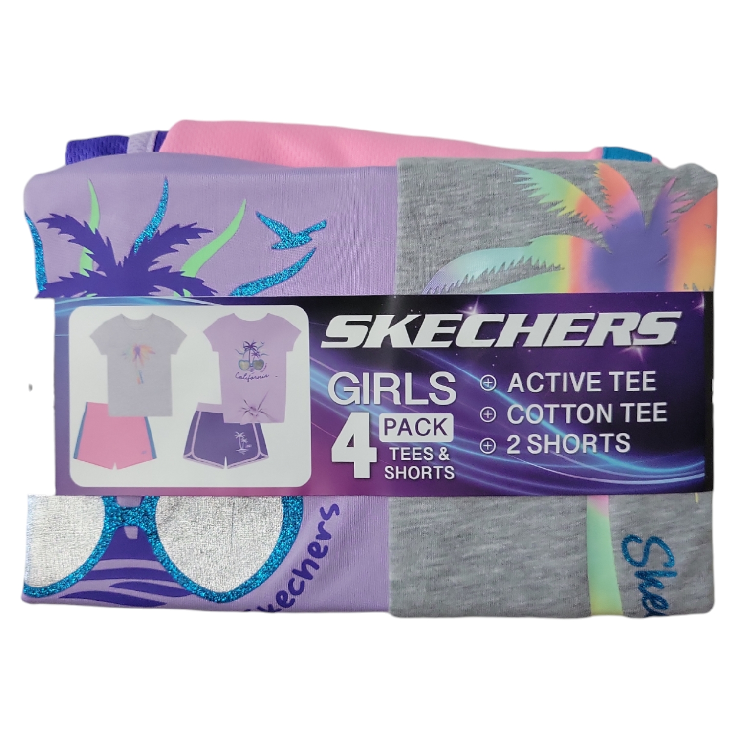 Skecher's Girl's 4-Pack Cotton Tees & Active Shorts Playwear Set - Picture 5 of 6