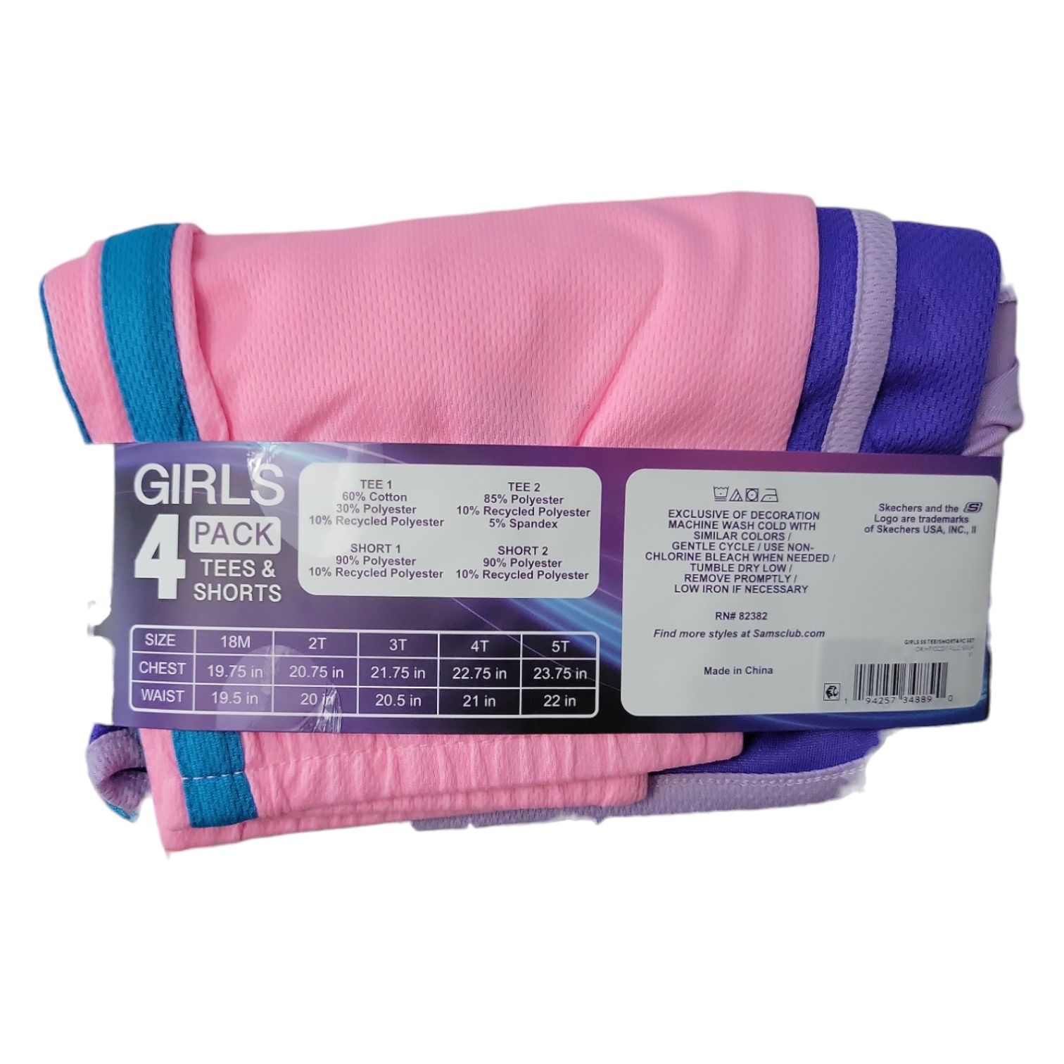 Skecher's Girl's 4-Pack Cotton Tees & Active Shorts Playwear Set - Picture 6 of 6