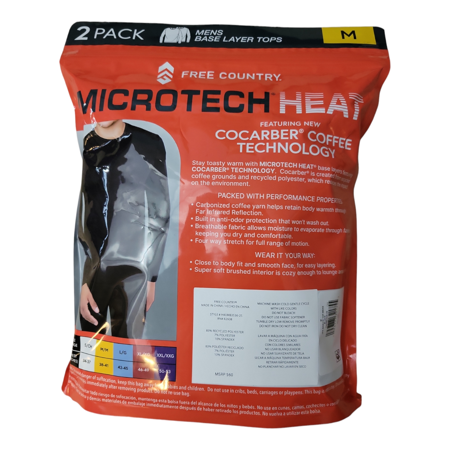 Free Country Men's Microtech Heat Cocarber Base Layer Tops, 2 Pk eBay