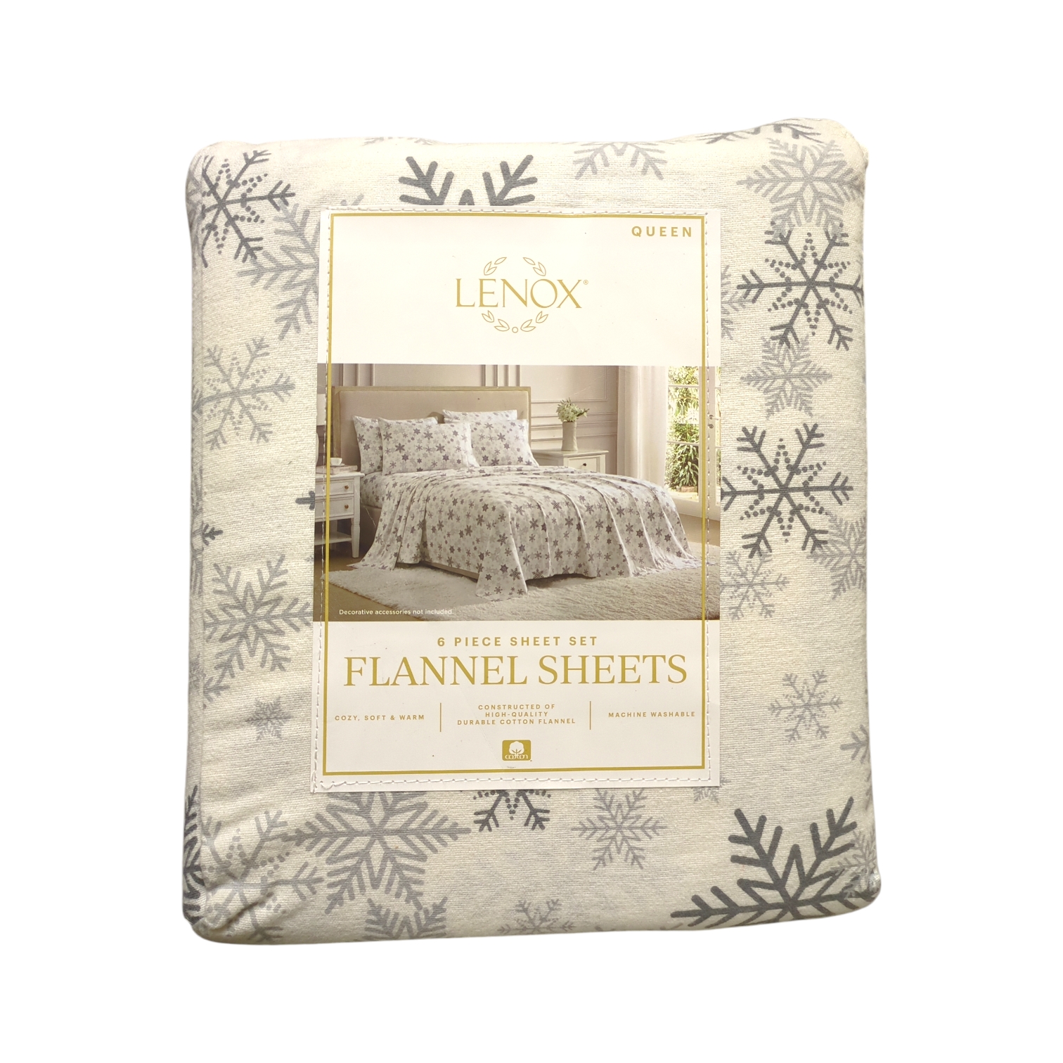 Lenox 6-Piece Soft & Warm 100% Cotton Flannel Sheet Set, Queen