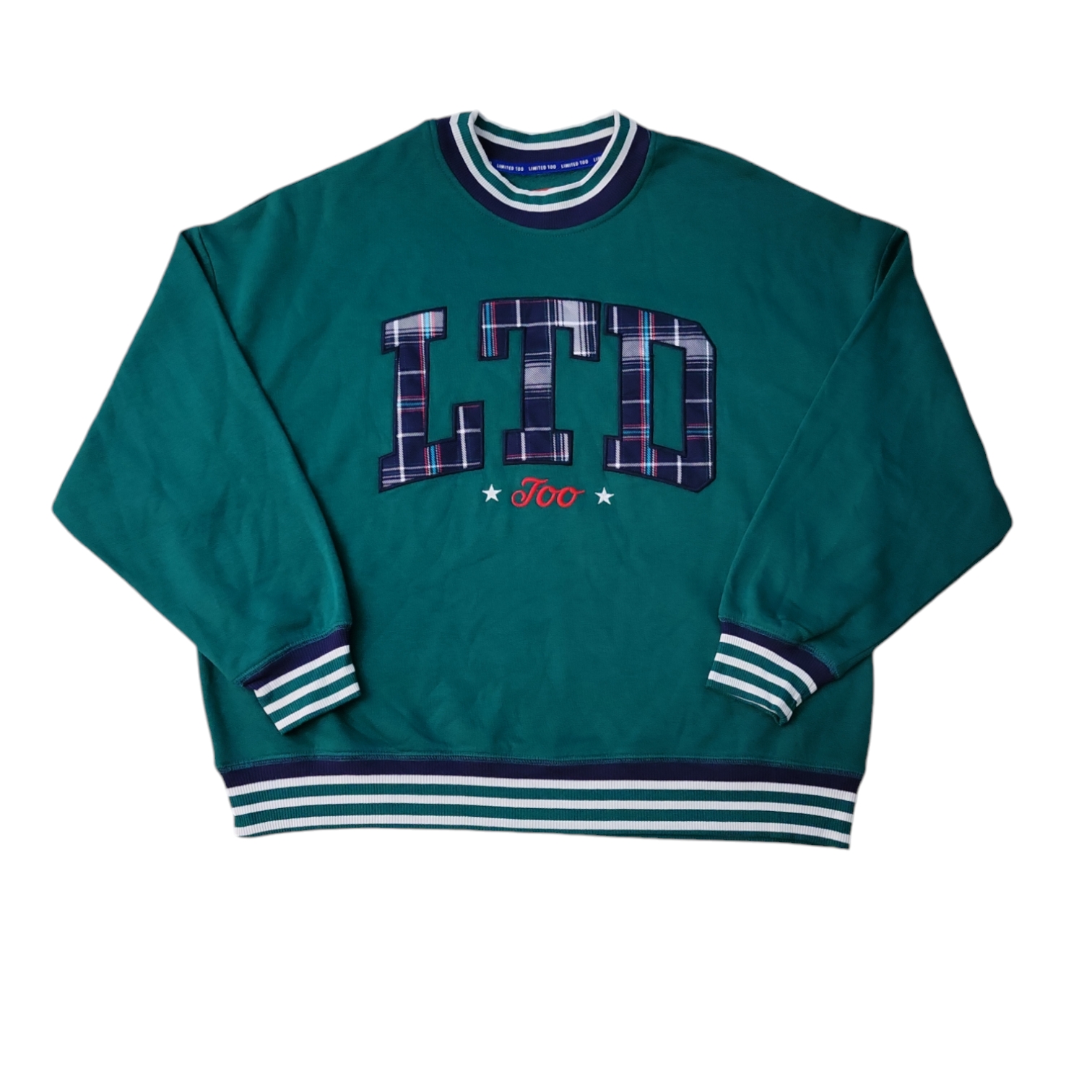 Limited Too Girls Plaid Applique Long Sleeve Crewneck Sweatshirt - Picture 3 of 3