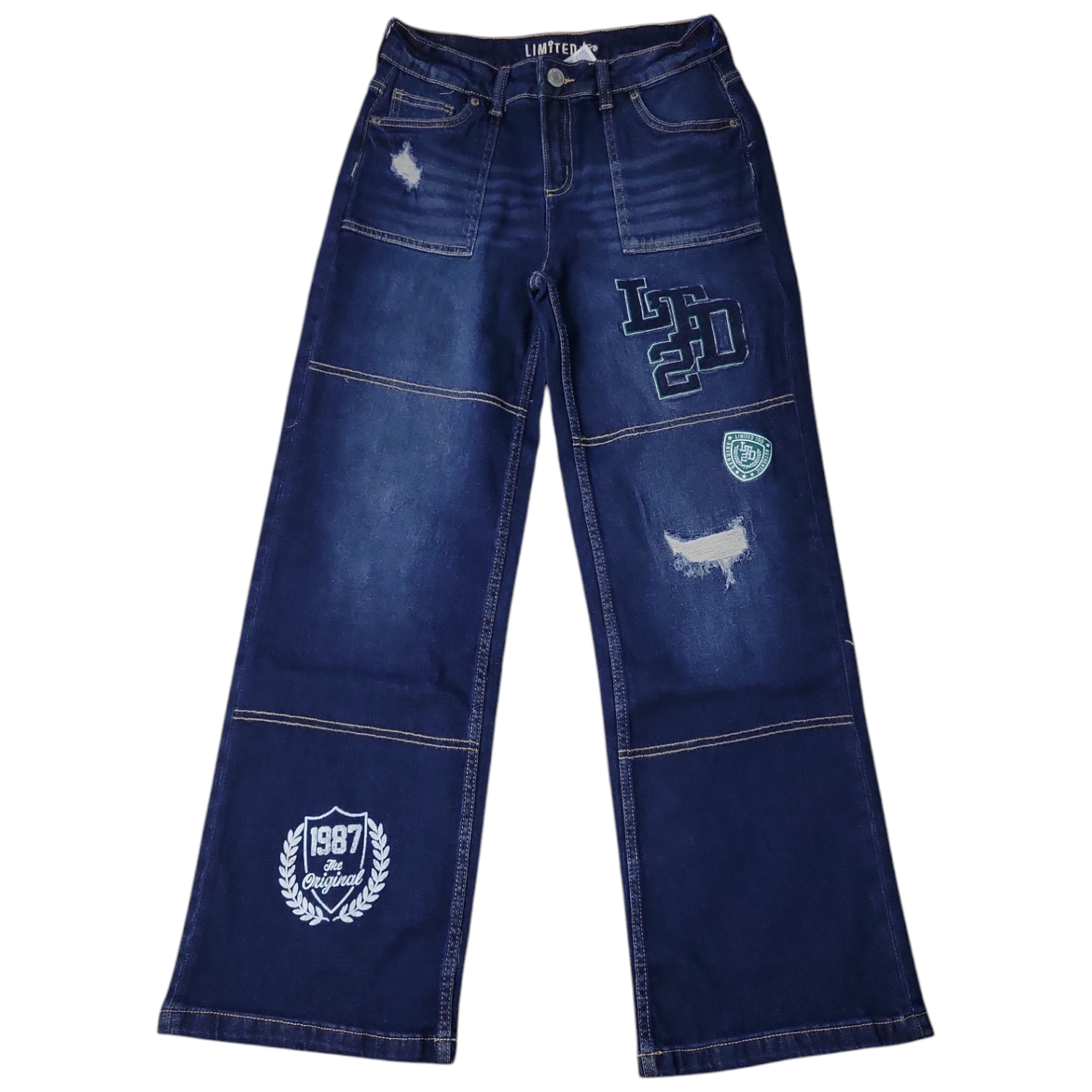 Limited Too Girls Decorative Patches Zip & Button Straight Leg Denim - Picture 4 of 6