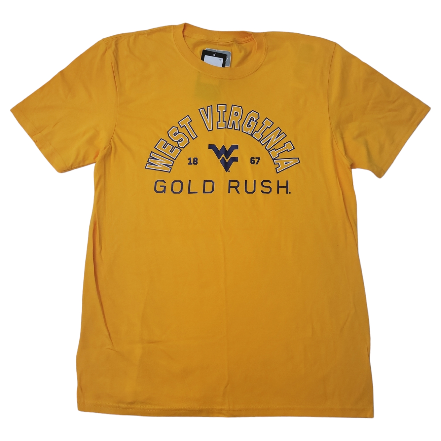 Мужская футболка NCAA из мягкого хлопка с коротким рукавом классического кроя и круглым вырезом горловины с графическим рисунком (WV Gold