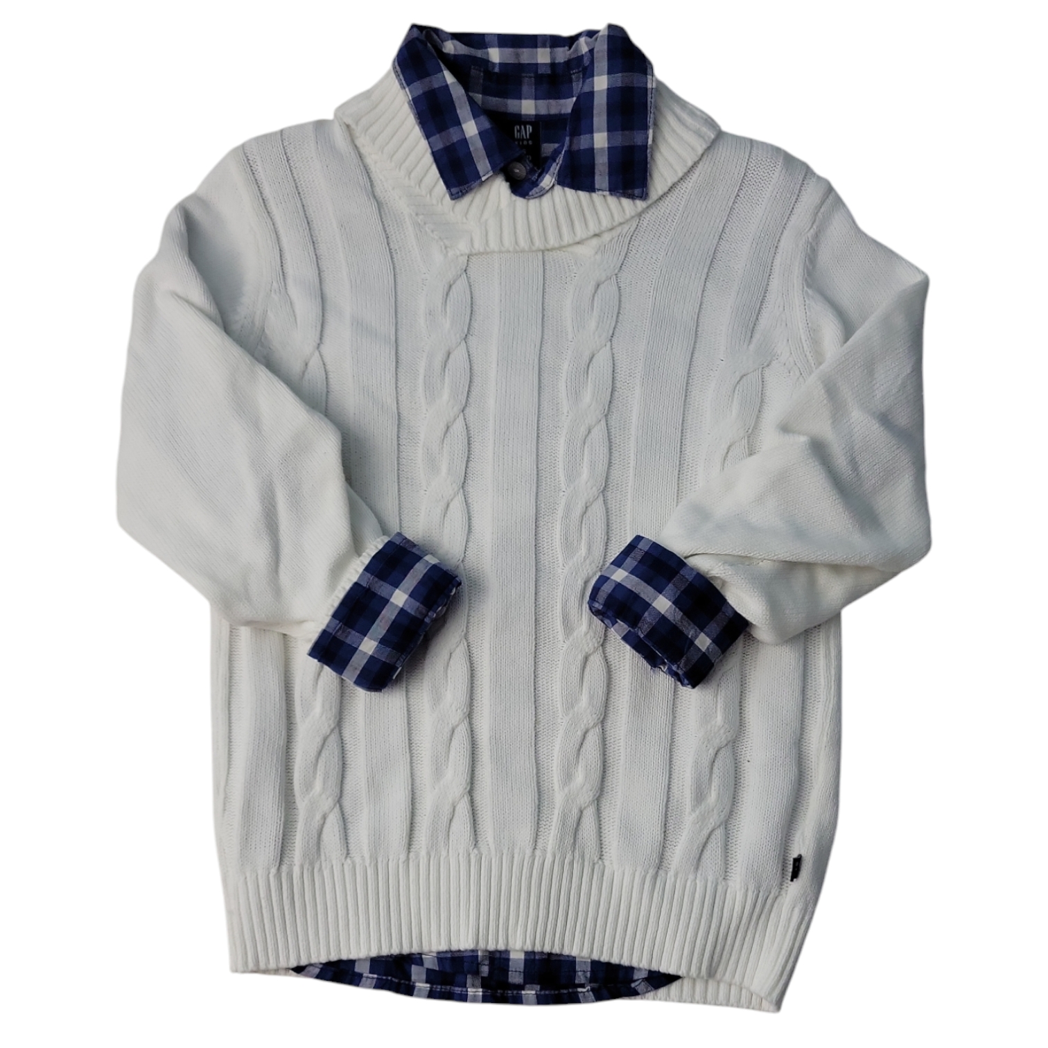 Gap Kids Boys Cable Knit Sweater & Button Up Dress Shirt, 2 Piece Set - Picture 7 of 8