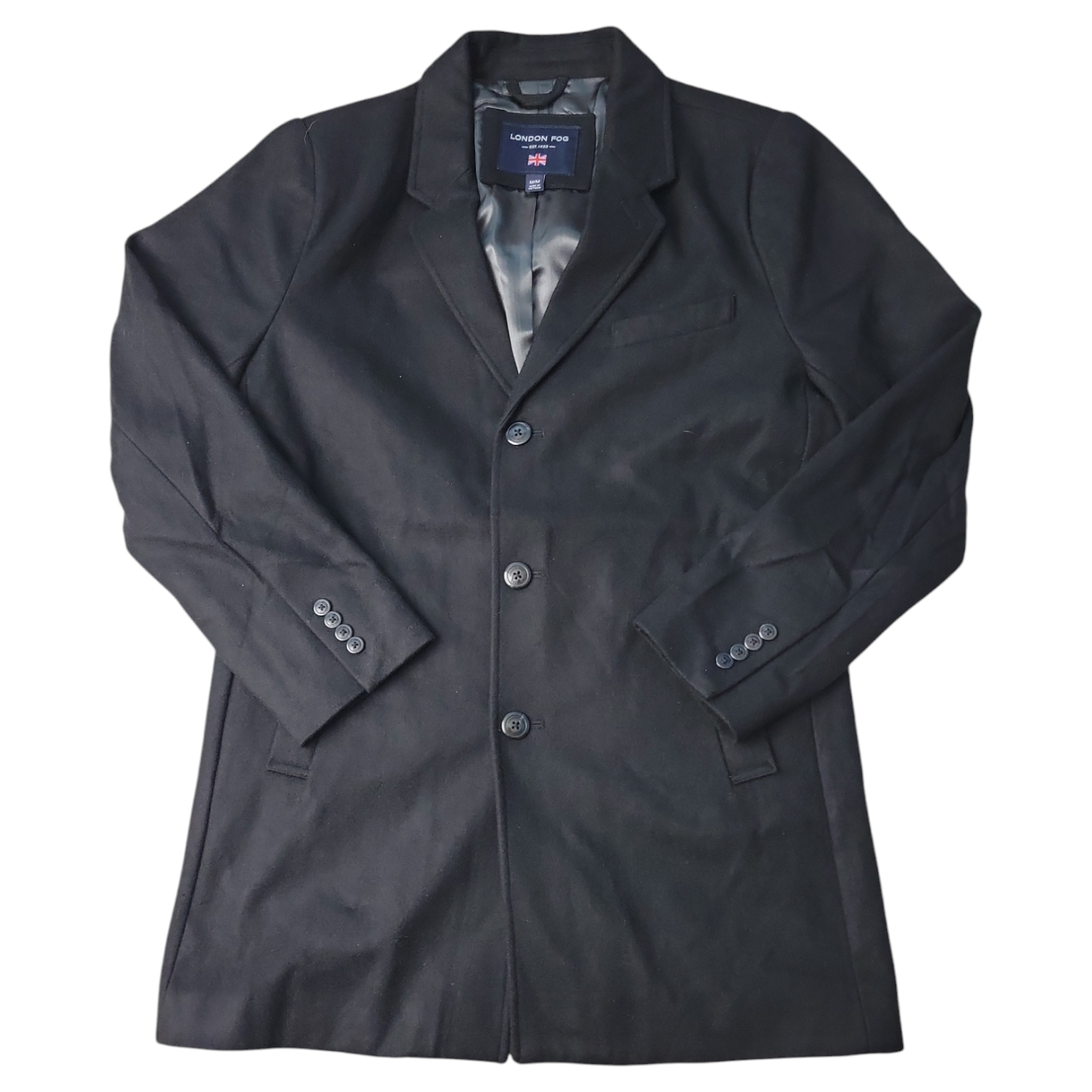 London Fog Men's Lapel Collar 3 Button Closure Wool Blend Coat