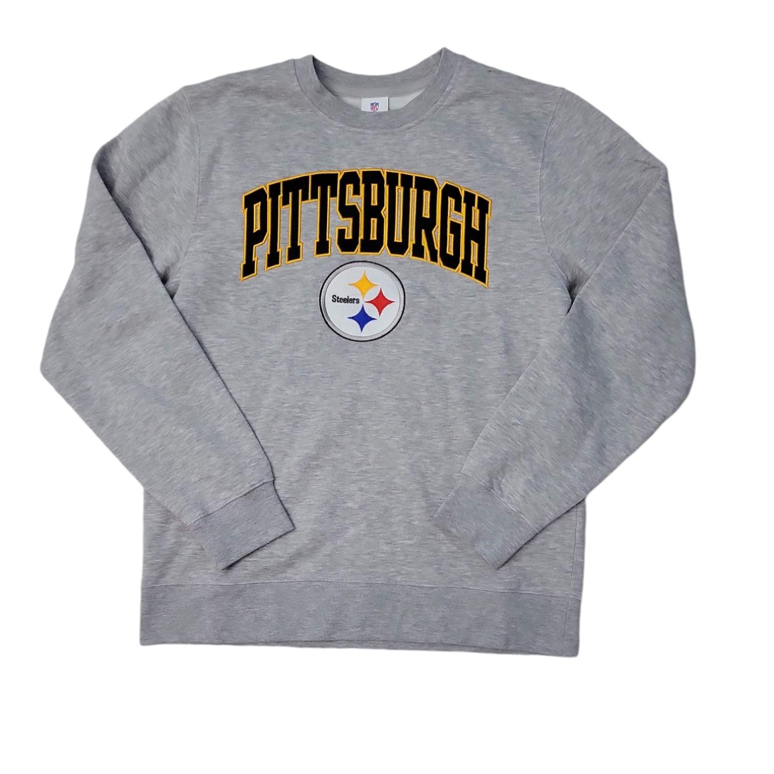 Мужская толстовка с круглым вырезом и мягкими теплыми ребристыми манжетами и подолом с вышивкой NFL для мужчин 7890₽