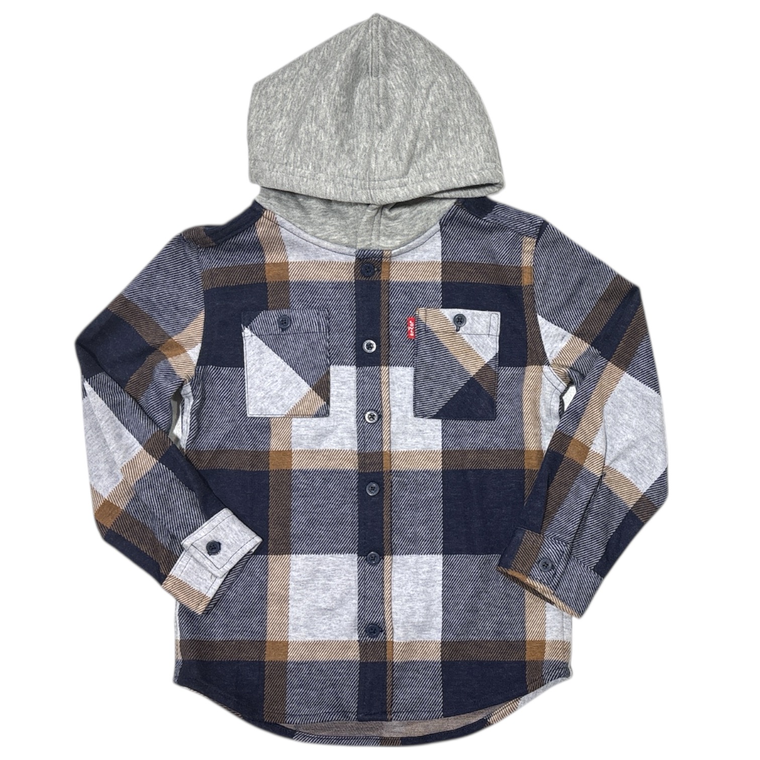 Levi’s Boys Warm Regular Fit Button Up Flannel Hooded Overshirt
