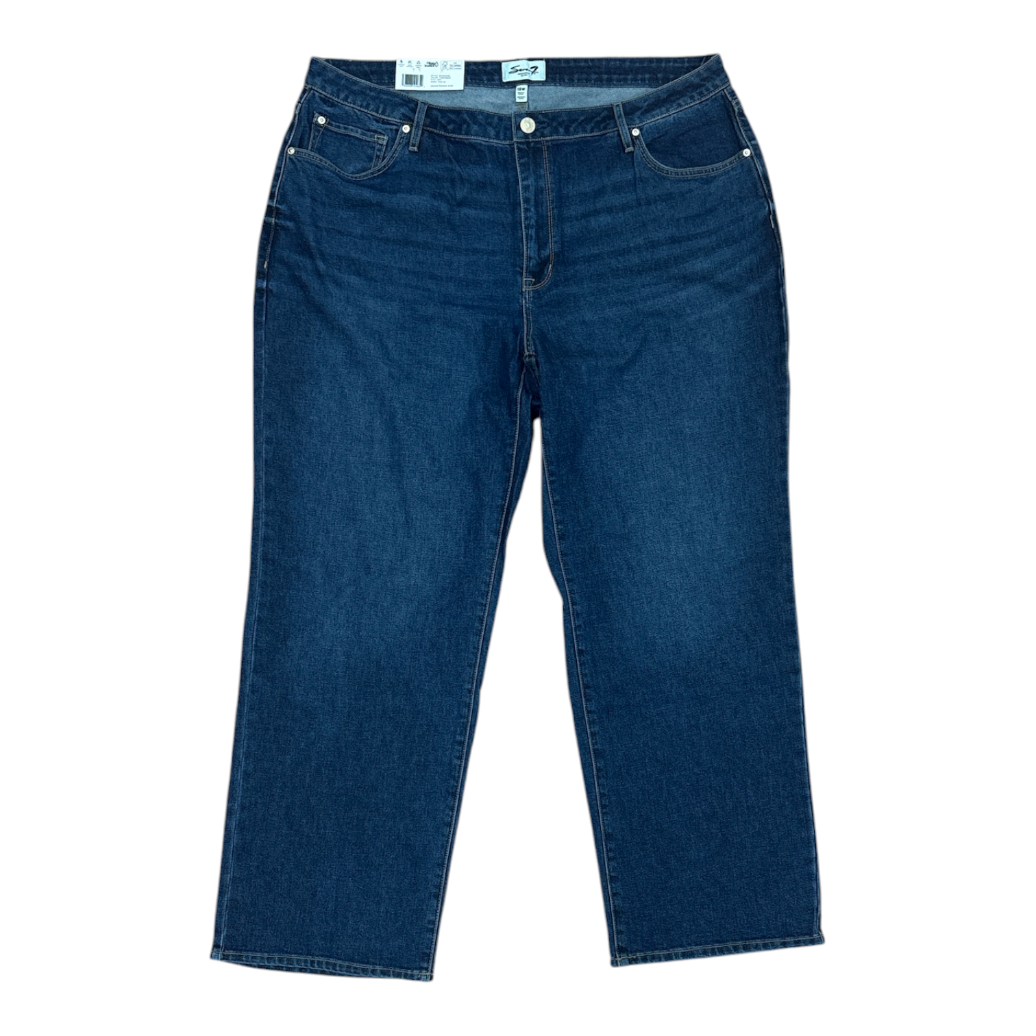 Seven7 Women's Plus High Rise Fitted Waist Loose Fit 5 Pocket Straight Jean