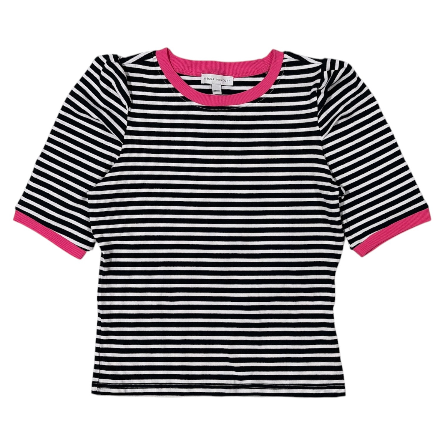 Rebecca Minkoff Women’s Regular Fit Soft Rib Knit Puff Sleeve Top