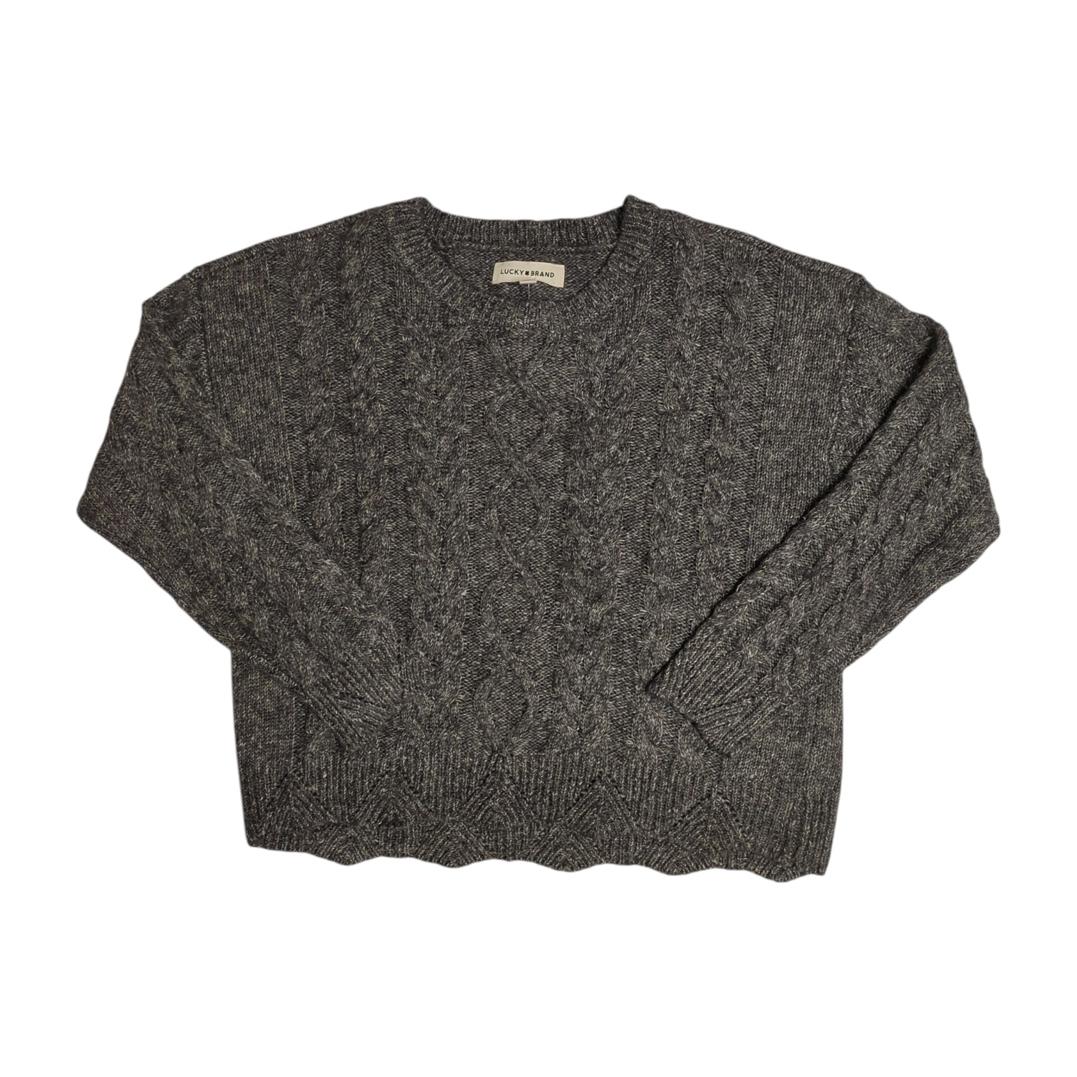 Lucky Brand Women’s Lightweight Scallop Edge Hemmed Cable Knit Sweater