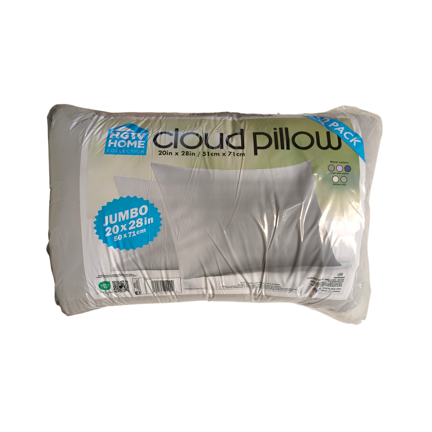 HGTV 2-Pack Fun Extremely Soft & Cozy Cloud Bed Pillow, 20″ x 28″