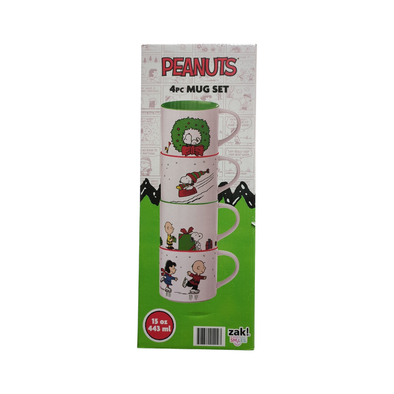Zak Designs 15oz Stackable Ceramic Holiday Mug Set, 4pc