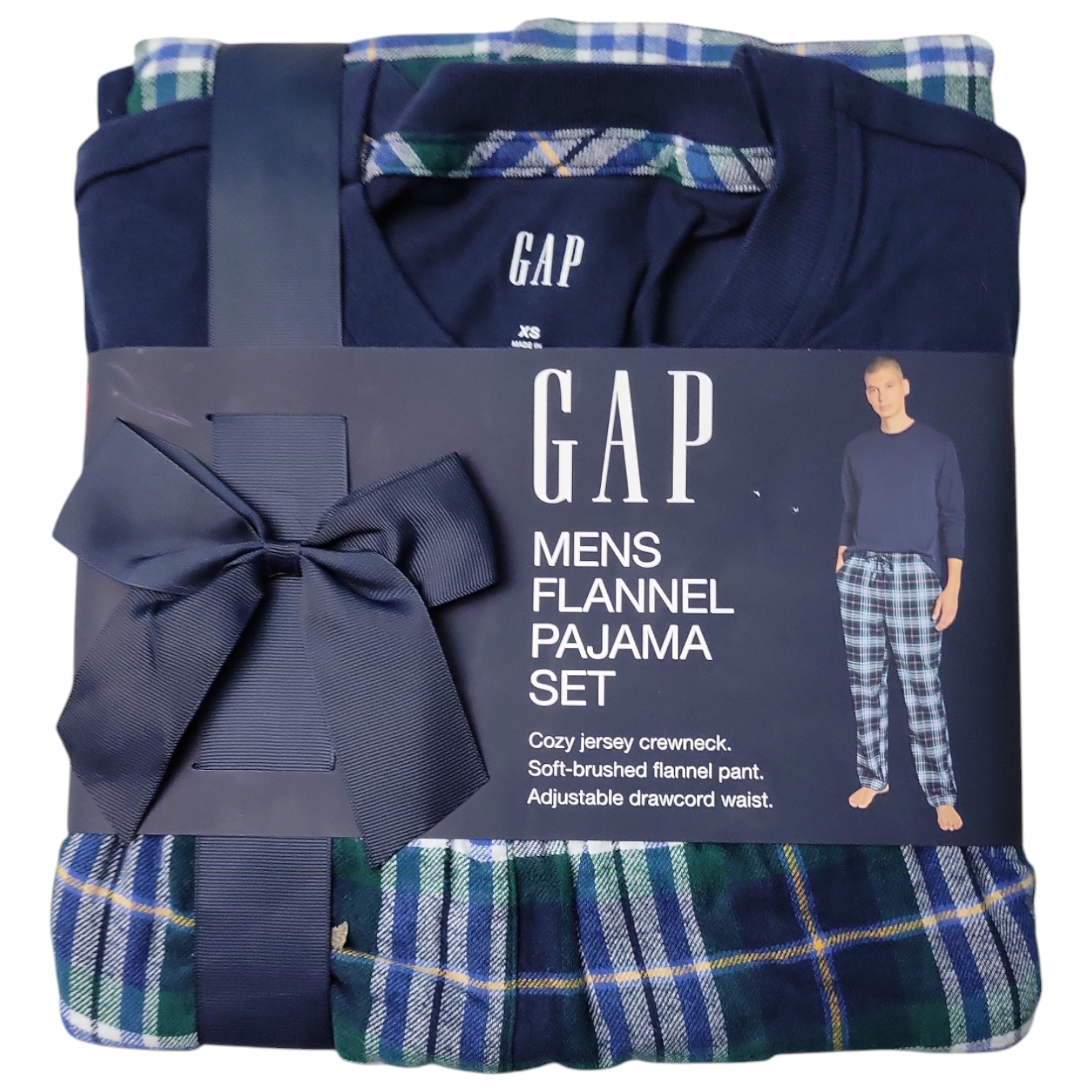 Gap Men's Flannel Cozy Crewneck Long Sleeve Drawcord Pajama Set - Picture 7 of 10