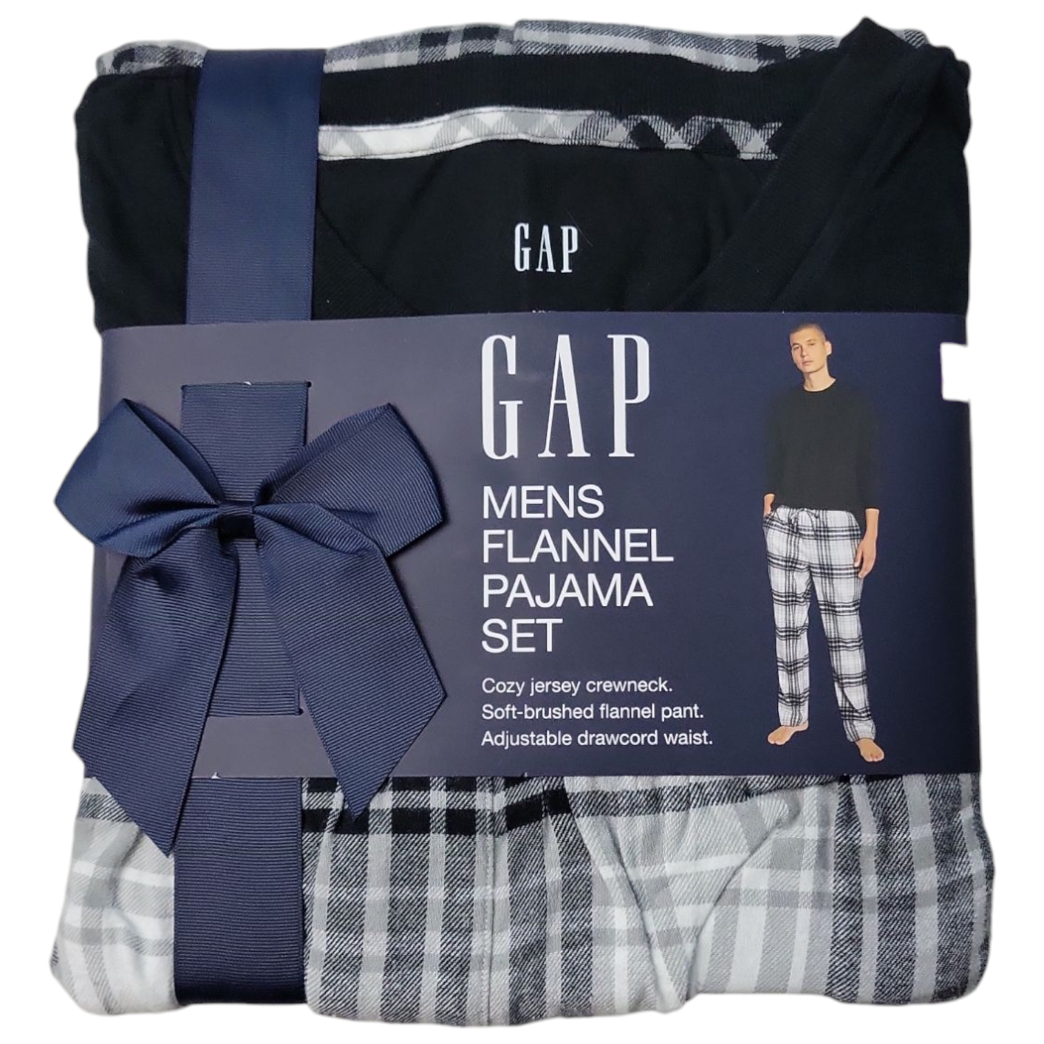Gap Men's Flannel Cozy Crewneck Long Sleeve Drawcord Pajama Set - Picture 9 of 10