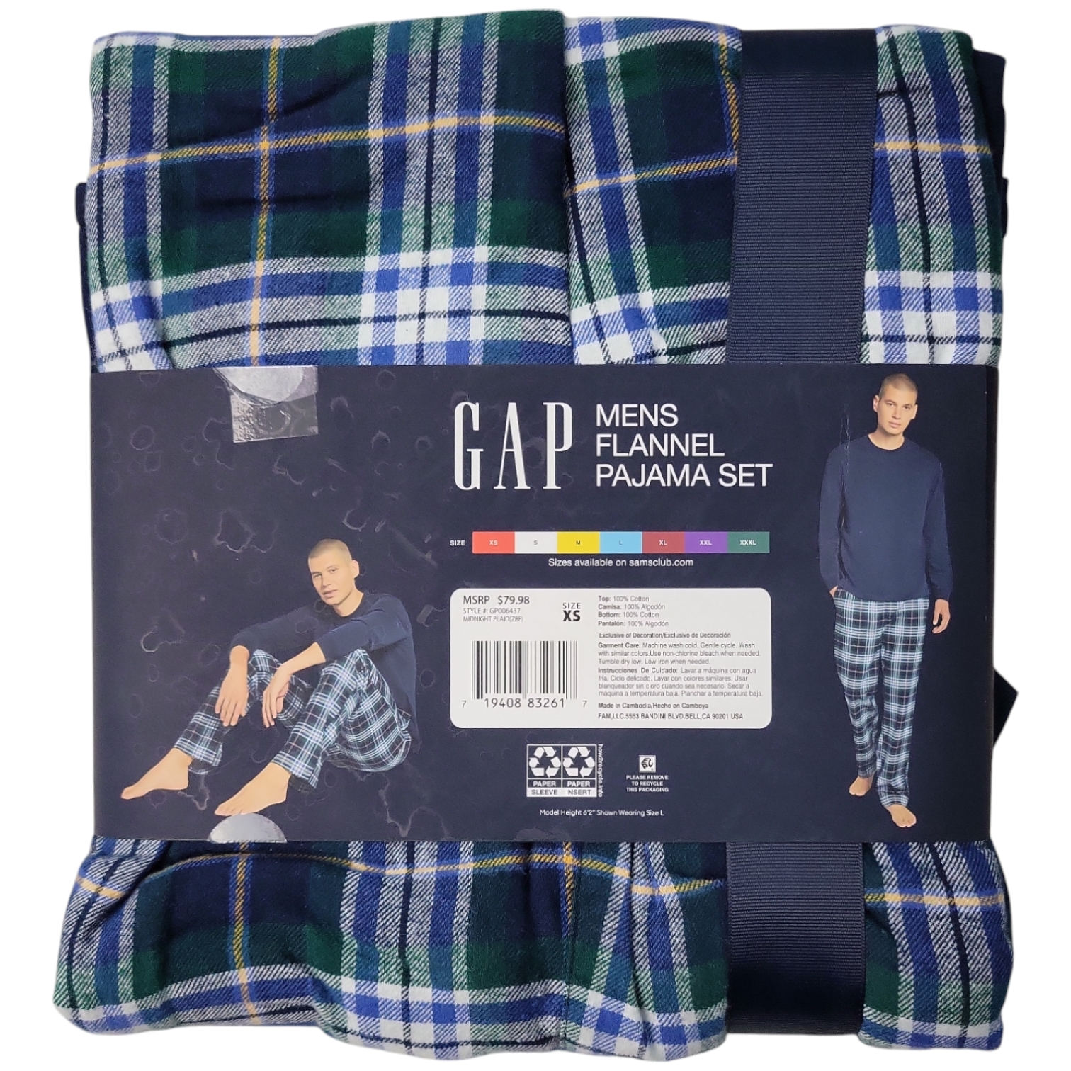 Gap Men's Flannel Cozy Crewneck Long Sleeve Drawcord Pajama Set - Picture 8 of 10
