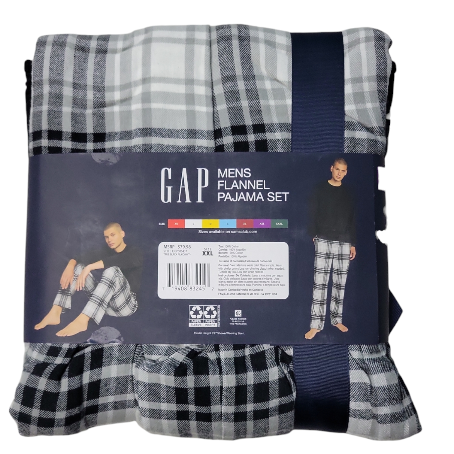 Gap Men's Flannel Cozy Crewneck Long Sleeve Drawcord Pajama Set - Picture 10 of 10