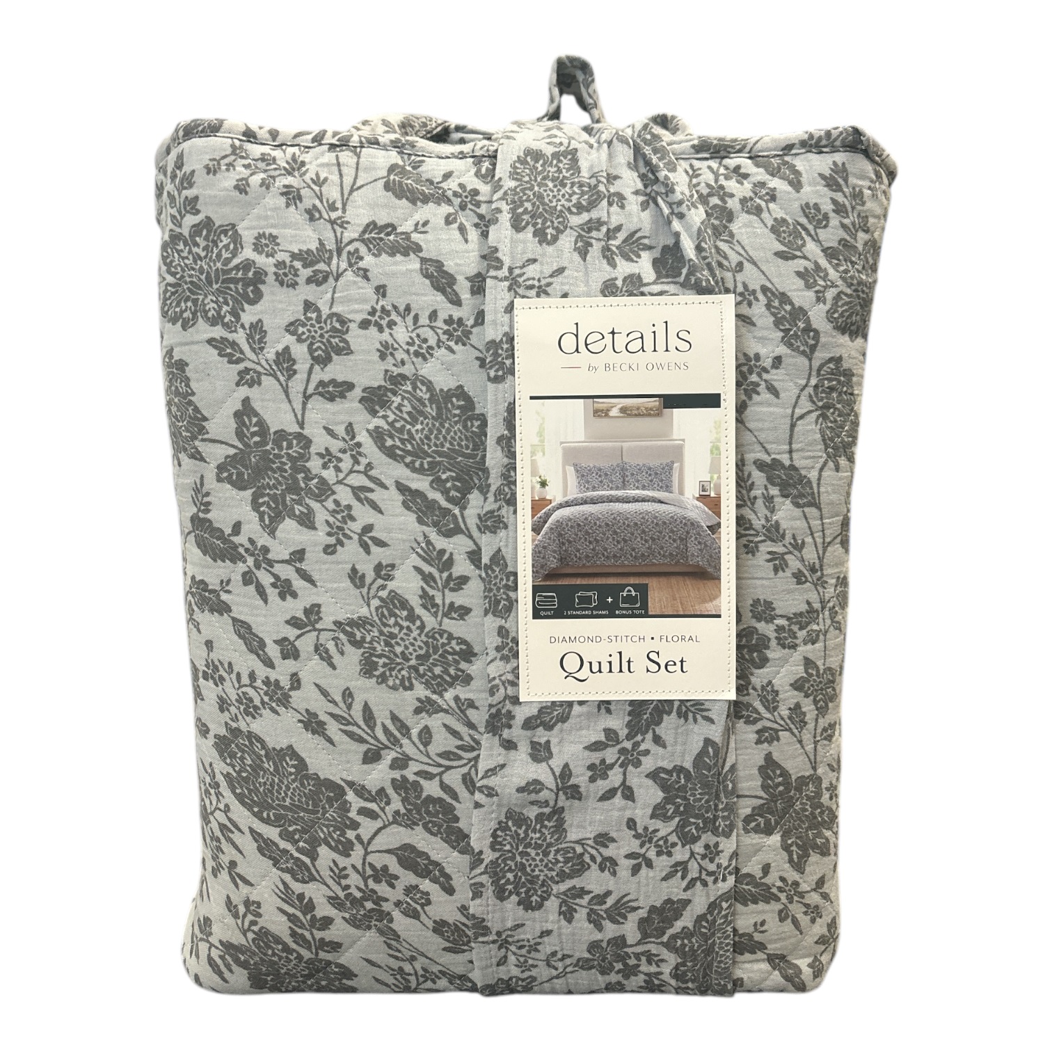 детали от Бекки Оуэнс (Becki Owens) Комплект стеганого одеяла с цветочным узором из 3 предметов и сумкой-тоутом