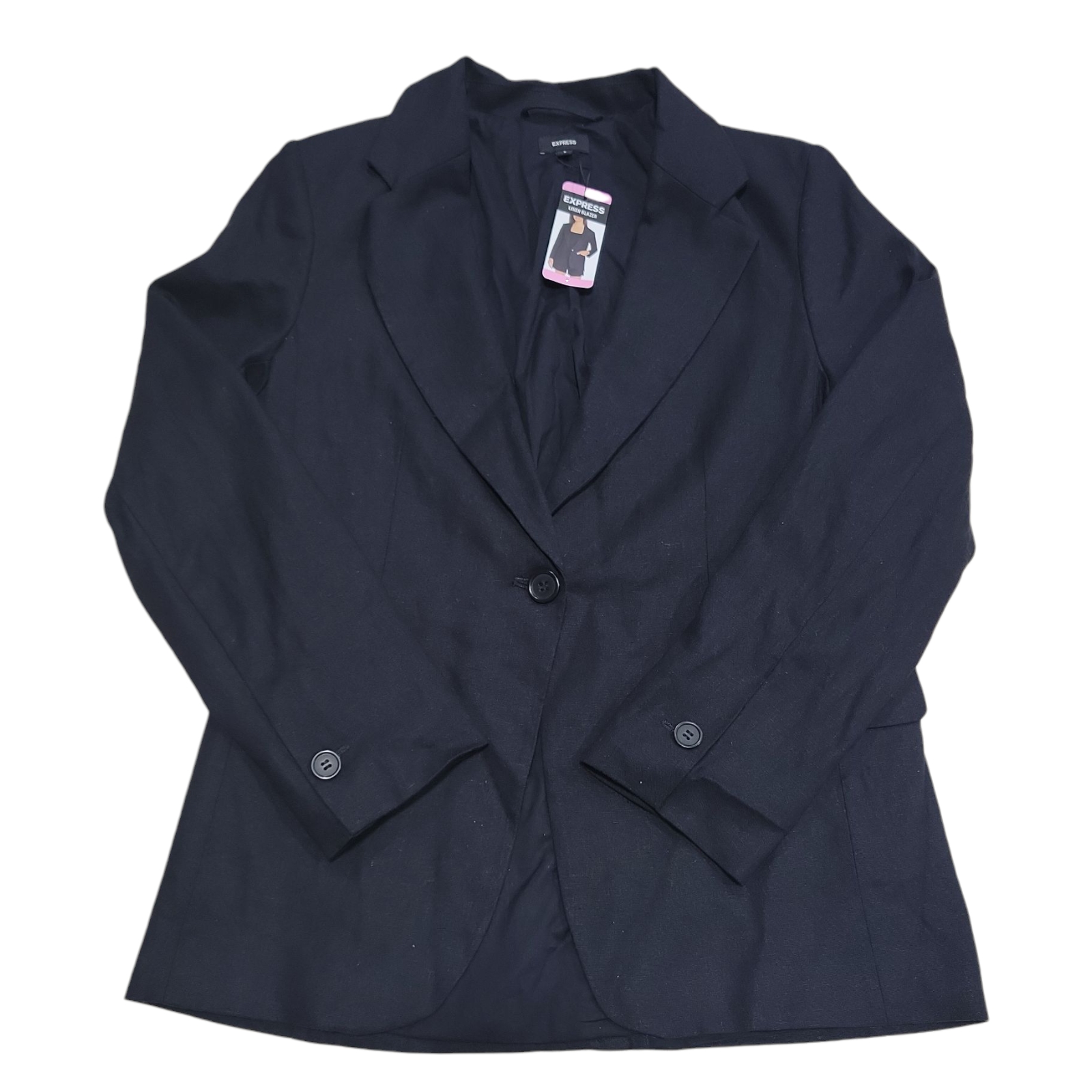 Express Women’s Should Pads Faux Pockets Button Soft Linen Blazer