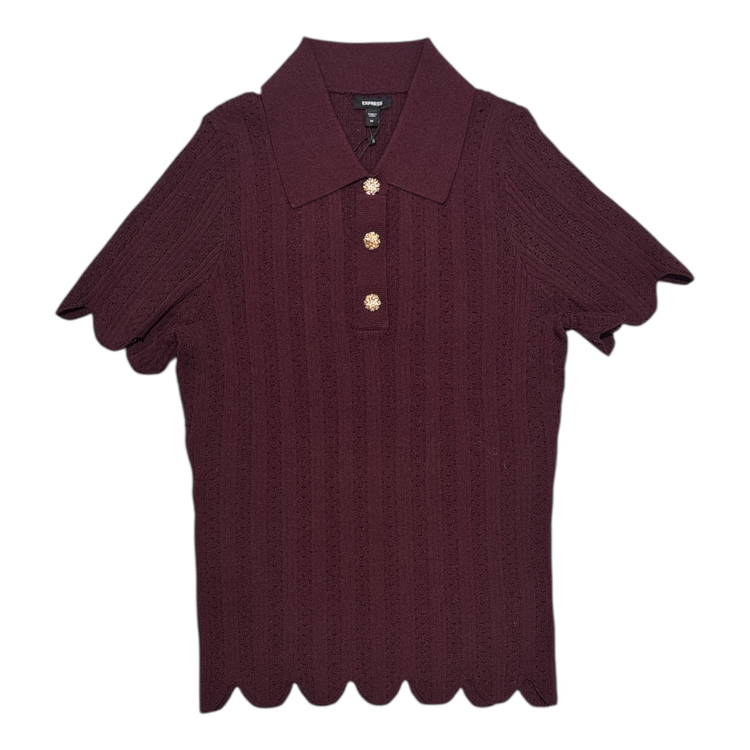 Express Women’s Short Sleeve Lightweight Soft Pointelle Knit Polo