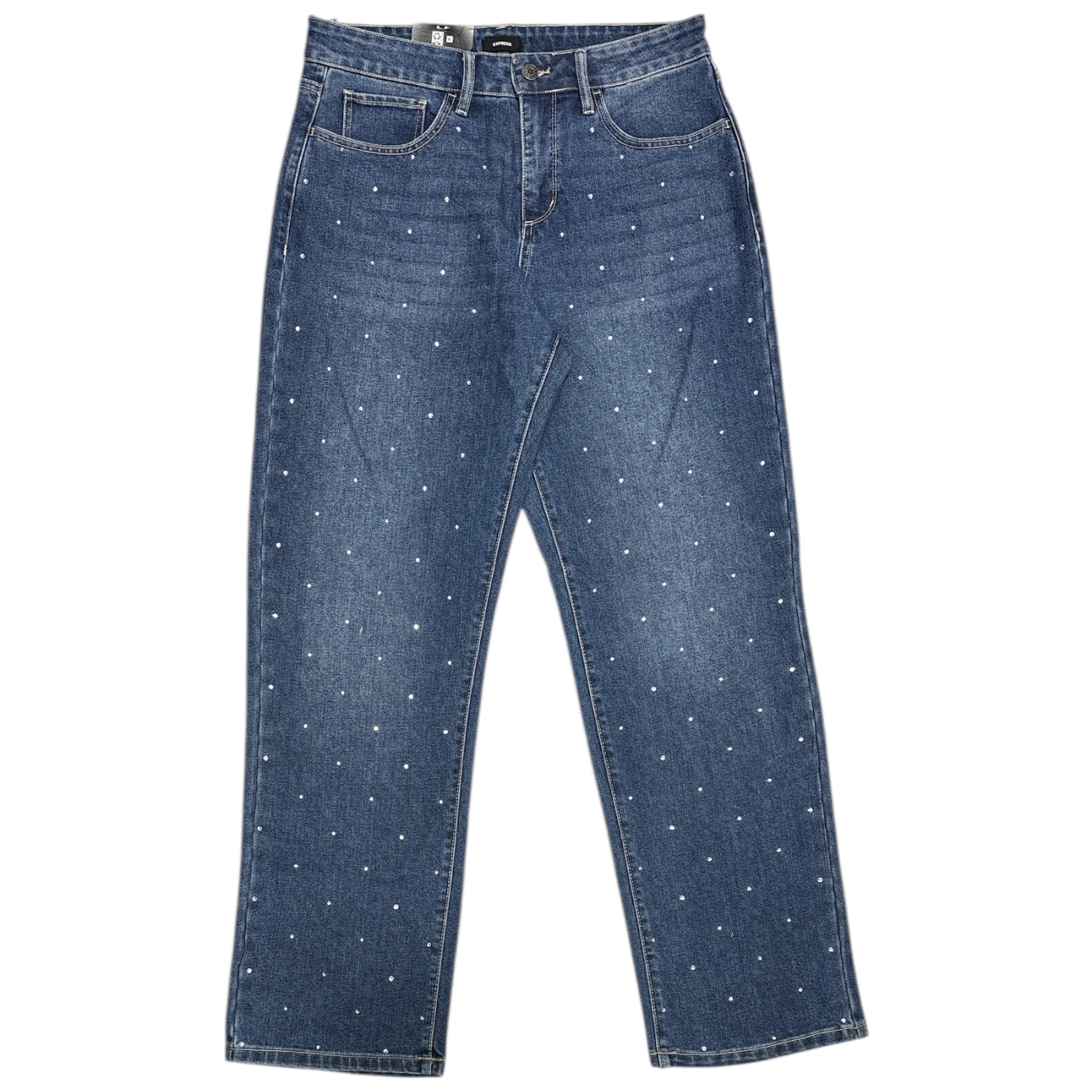 Express Womens Studded Embellished Straight Leg Jeans Med Wash