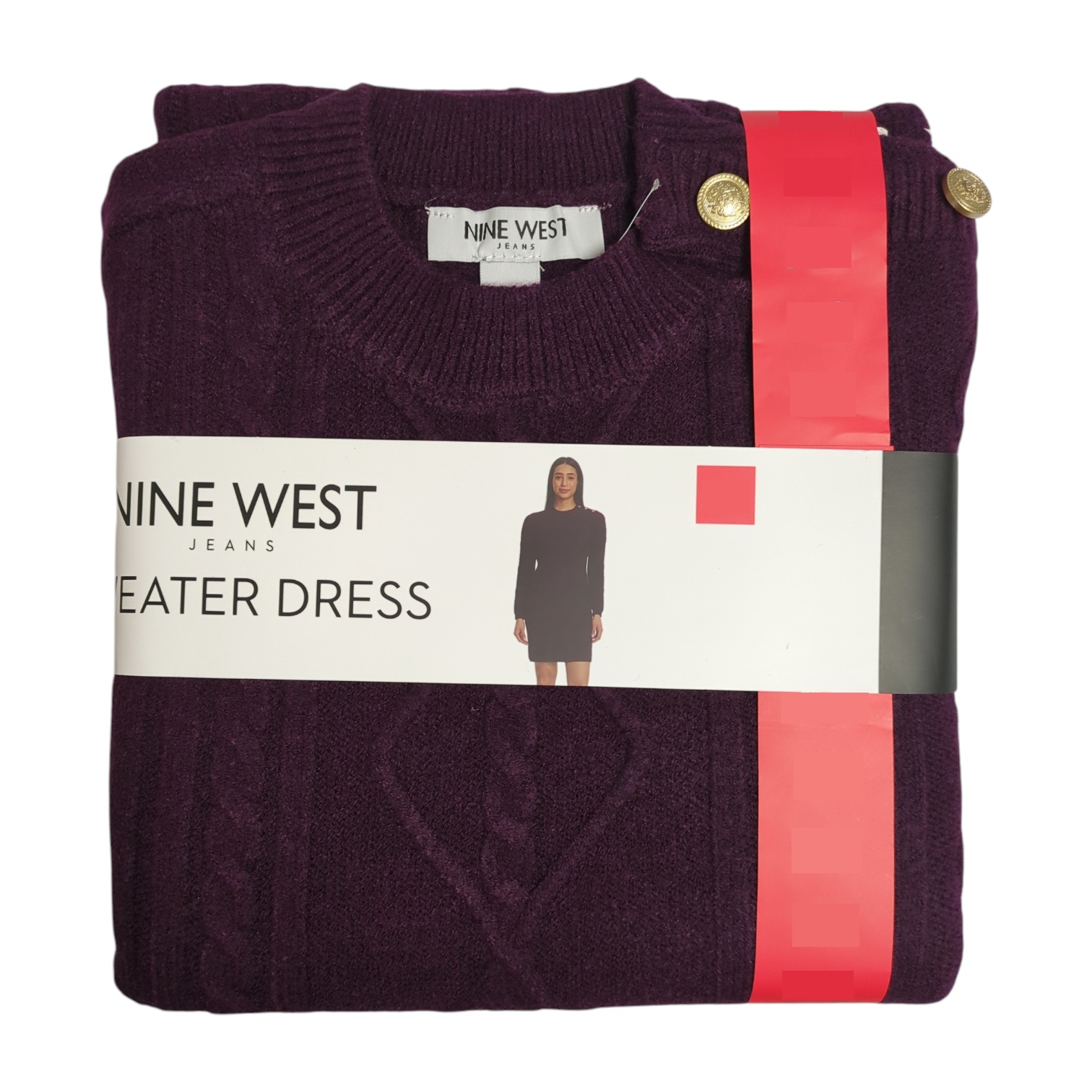Nine West Women’s Midweight Regular Fit Cable Knit Mini Sweater Dress