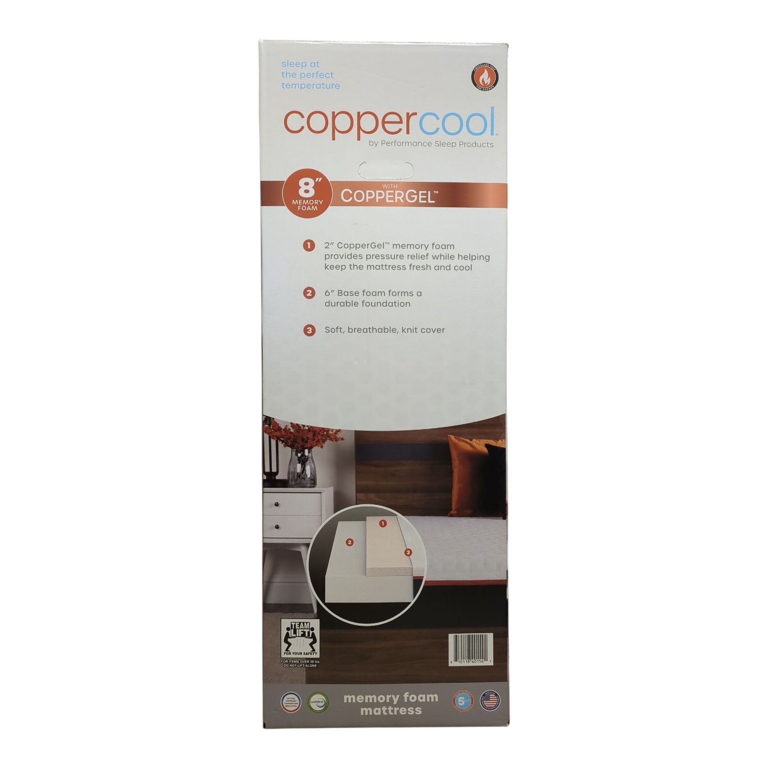 CopperCool Select 8″ Cooling Gel Memory Foam Mattress, Full