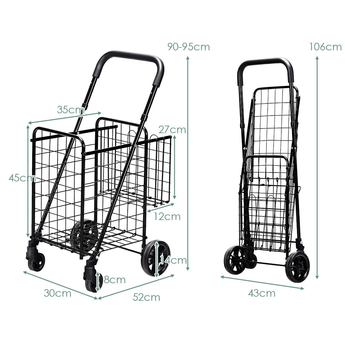 GAINOOM Folding Shopping Cart Portable Utility Cart Double Basket Grocery Cart_voghion.com