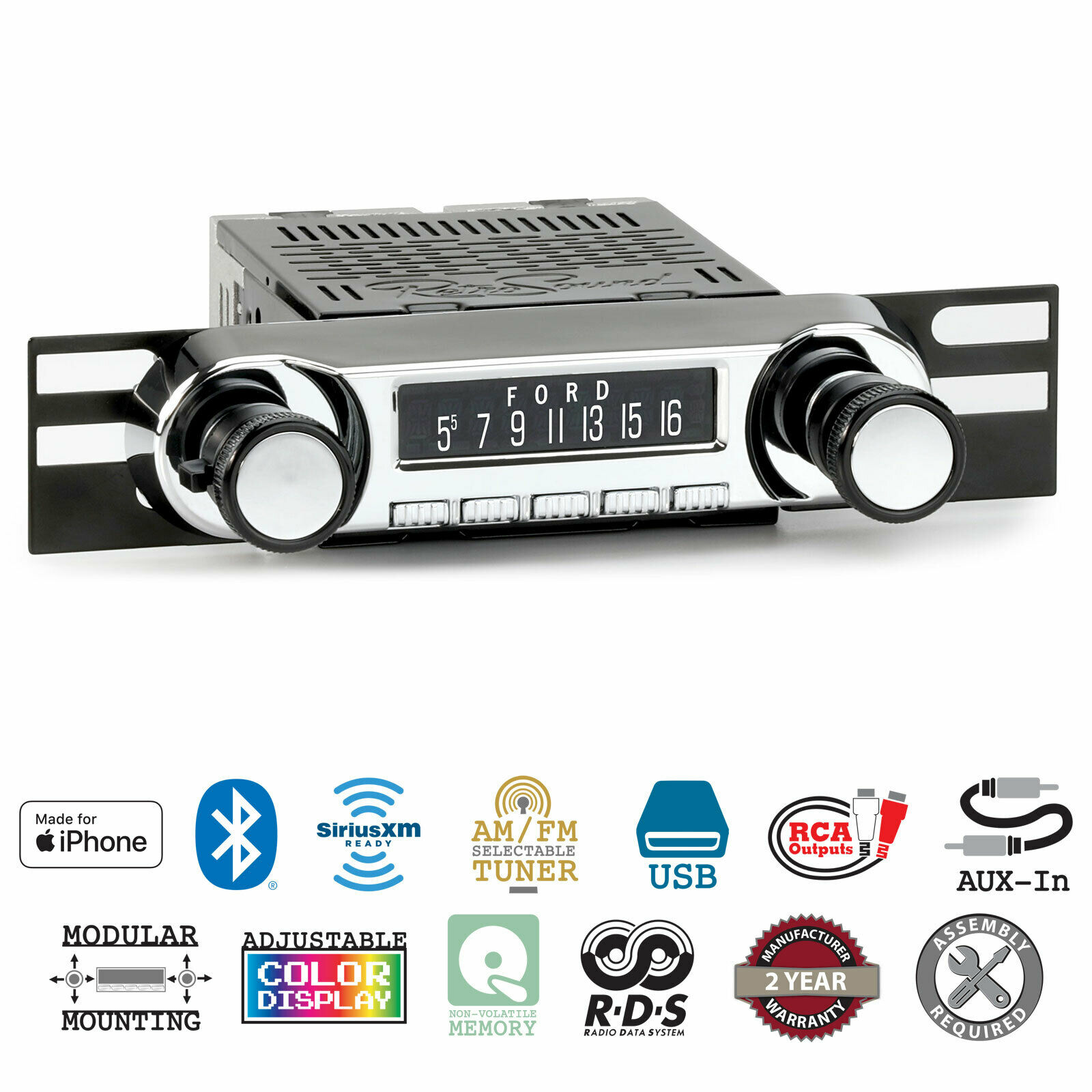 RetroSound 1968-77 Ford Bronco Huntington Direct-fit Radio AM/FM Bluetooth USB