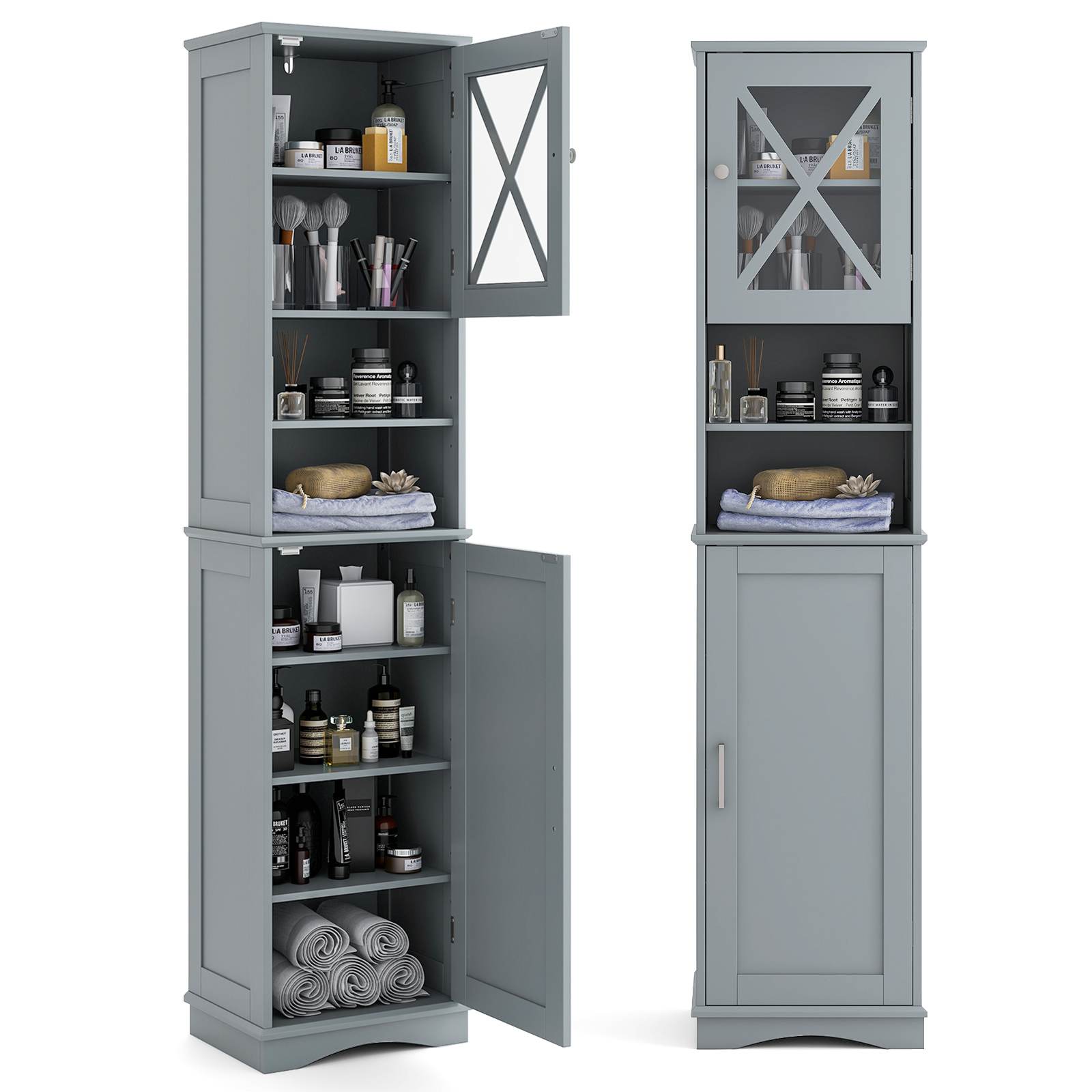 Tall Bathroom Cabinet Freestanding Storage Cupboard Narrow Corner Floor Cabinet - Picture 10 of 26