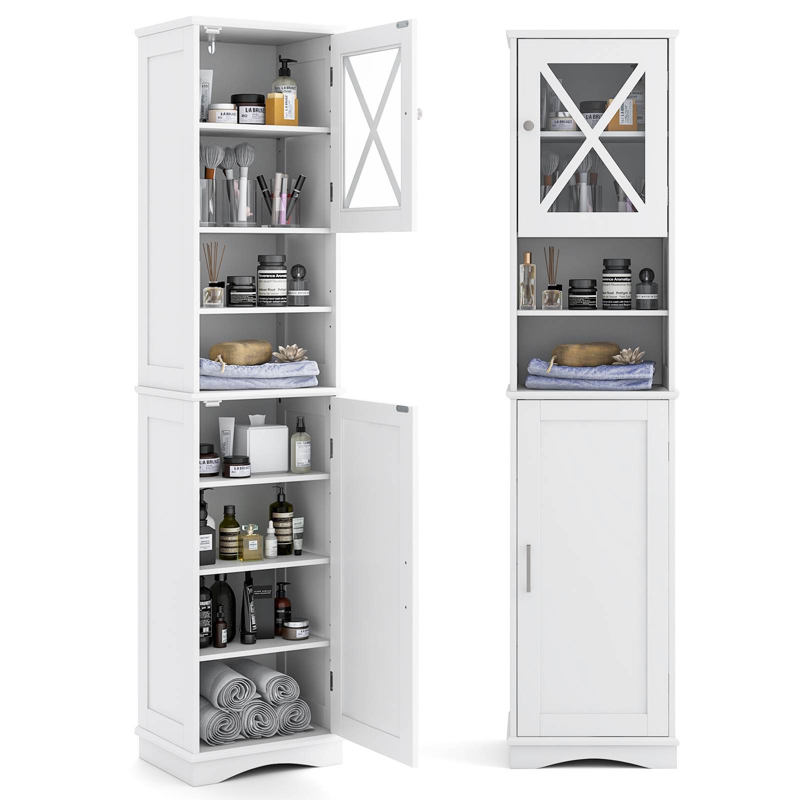 Tall Bathroom Cabinet Freestanding Storage Cupboard Narrow Corner Floor Cabinet - Picture 19 of 26