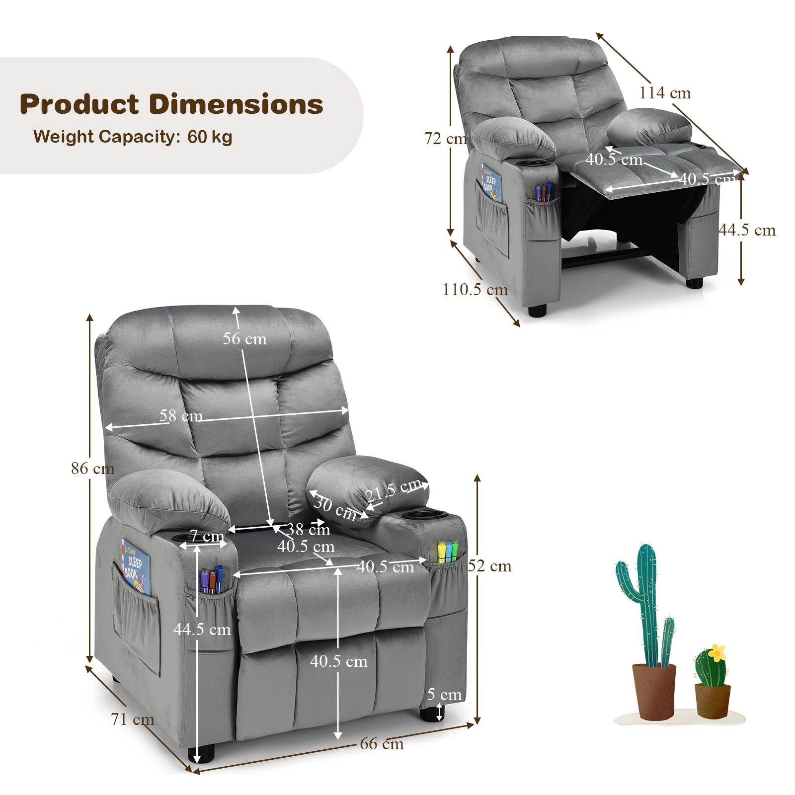 HONEY JOY Kids Recliner Chair Adjustable Velvet Lounge Couch Children Armchair - Picture 17 of 31