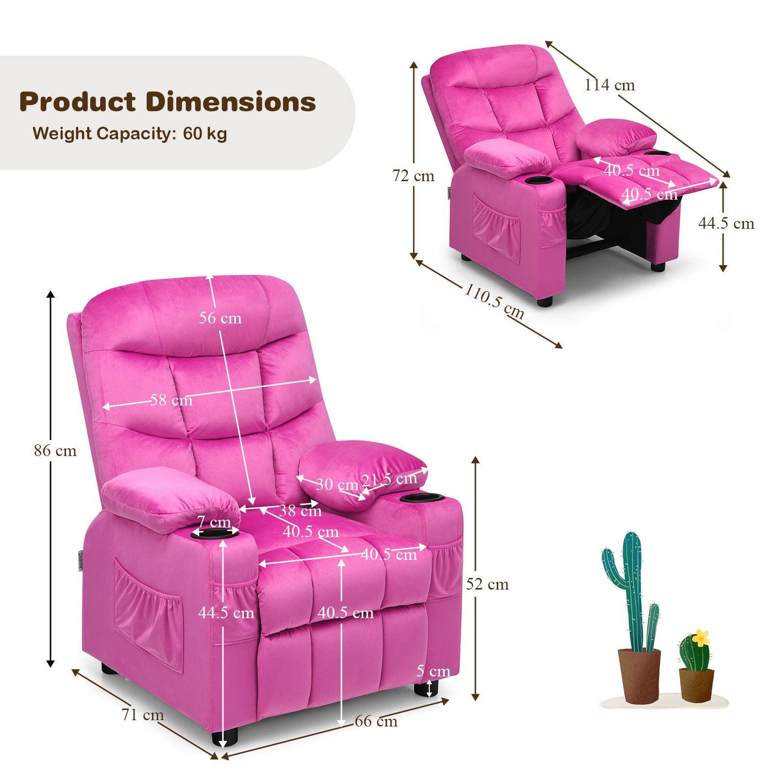 HONEY JOY Kids Recliner Chair Adjustable Velvet Lounge Couch Children Armchair - Picture 26 of 31