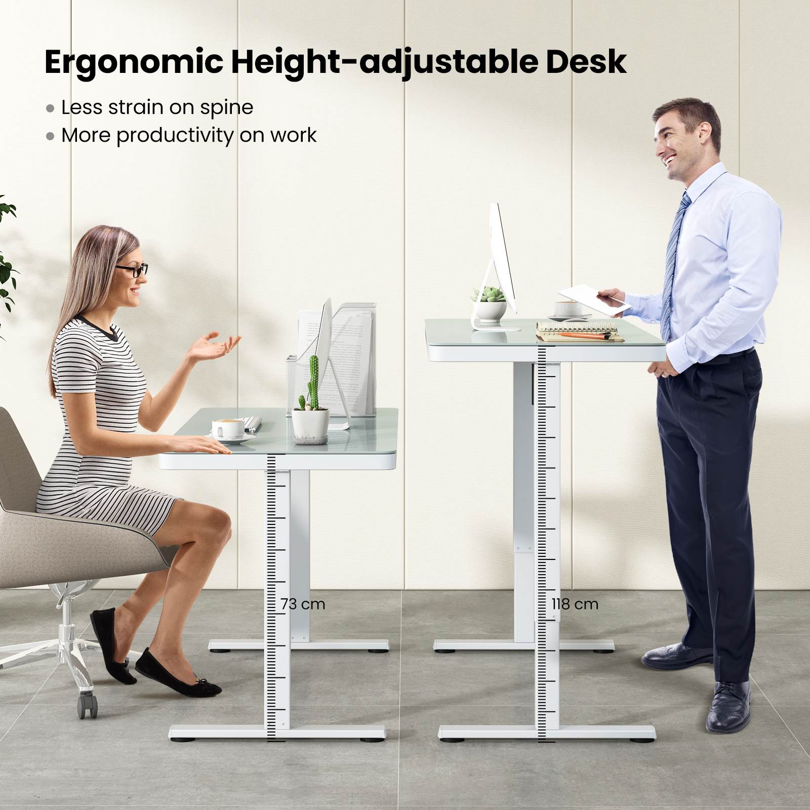 120x60cm Electric Standing Desk w/ Drawer & Tempered Glass Top Home Office - Picture 15 of 18