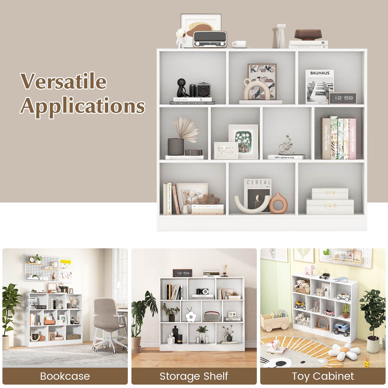 8/10-Cube 3-Tier Bookshelf Storage Organizer Wood Display Shelf Living Room - Picture 39 of 50