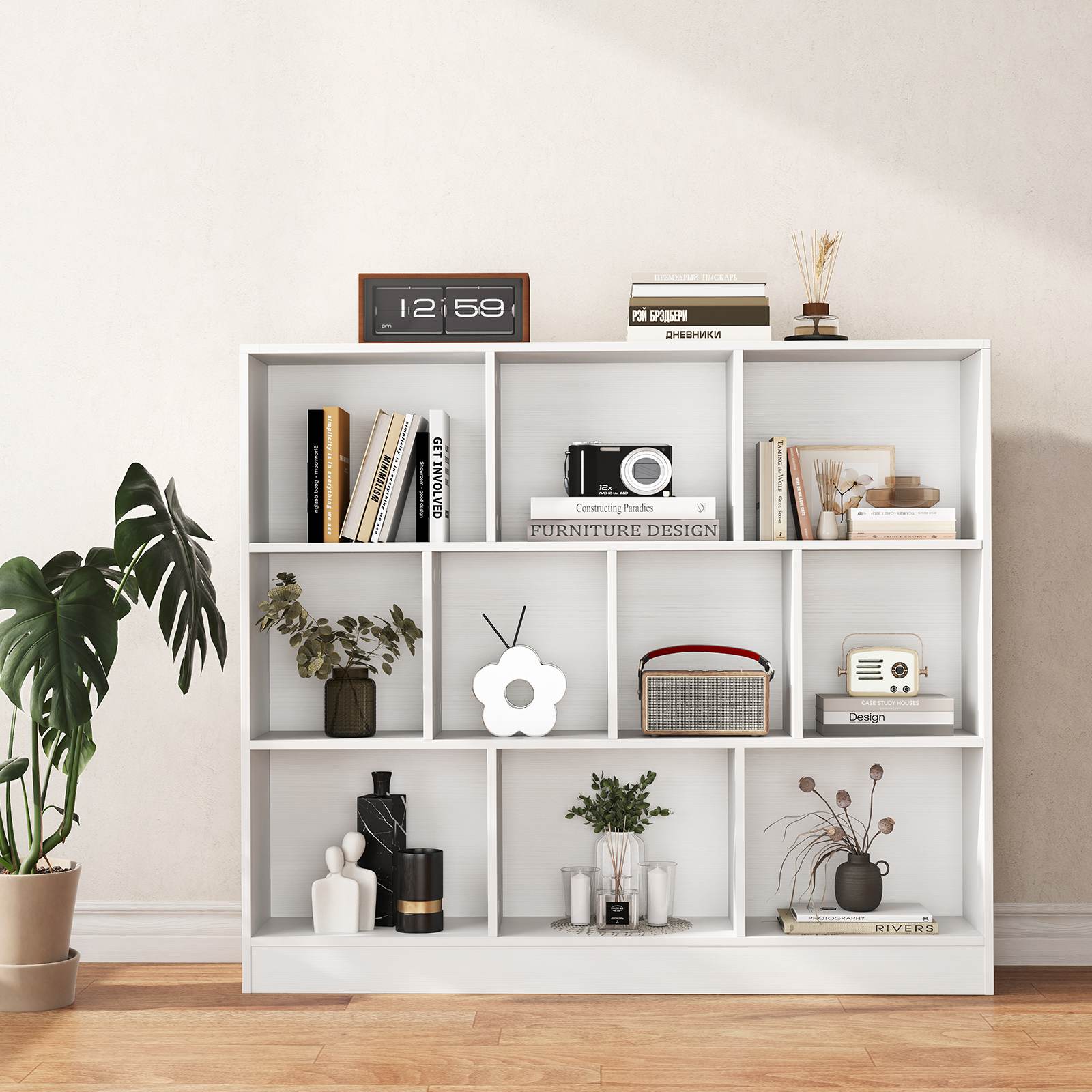 8/10-Cube 3-Tier Bookshelf Storage Organizer Wood Display Shelf Living Room - Picture 41 of 50