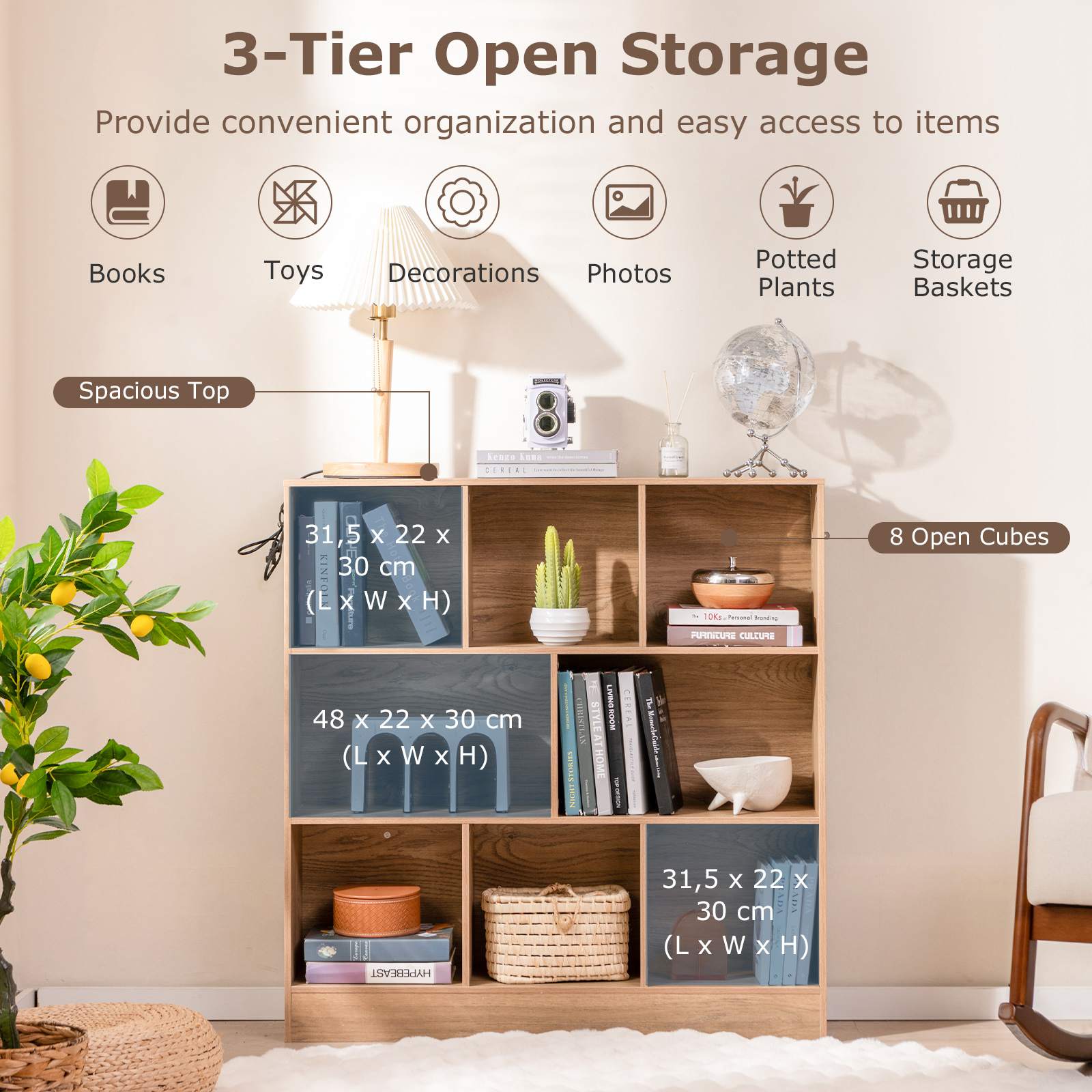 8/10-Cube 3-Tier Bookshelf Storage Organizer Wood Display Shelf Living Room - Picture 11 of 50