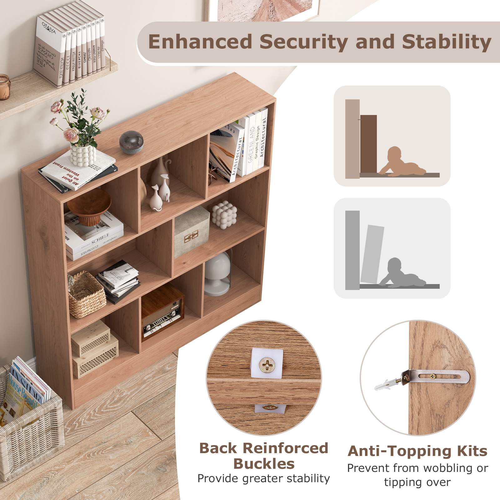 8/10-Cube 3-Tier Bookshelf Storage Organizer Wood Display Shelf Living Room - Picture 12 of 50