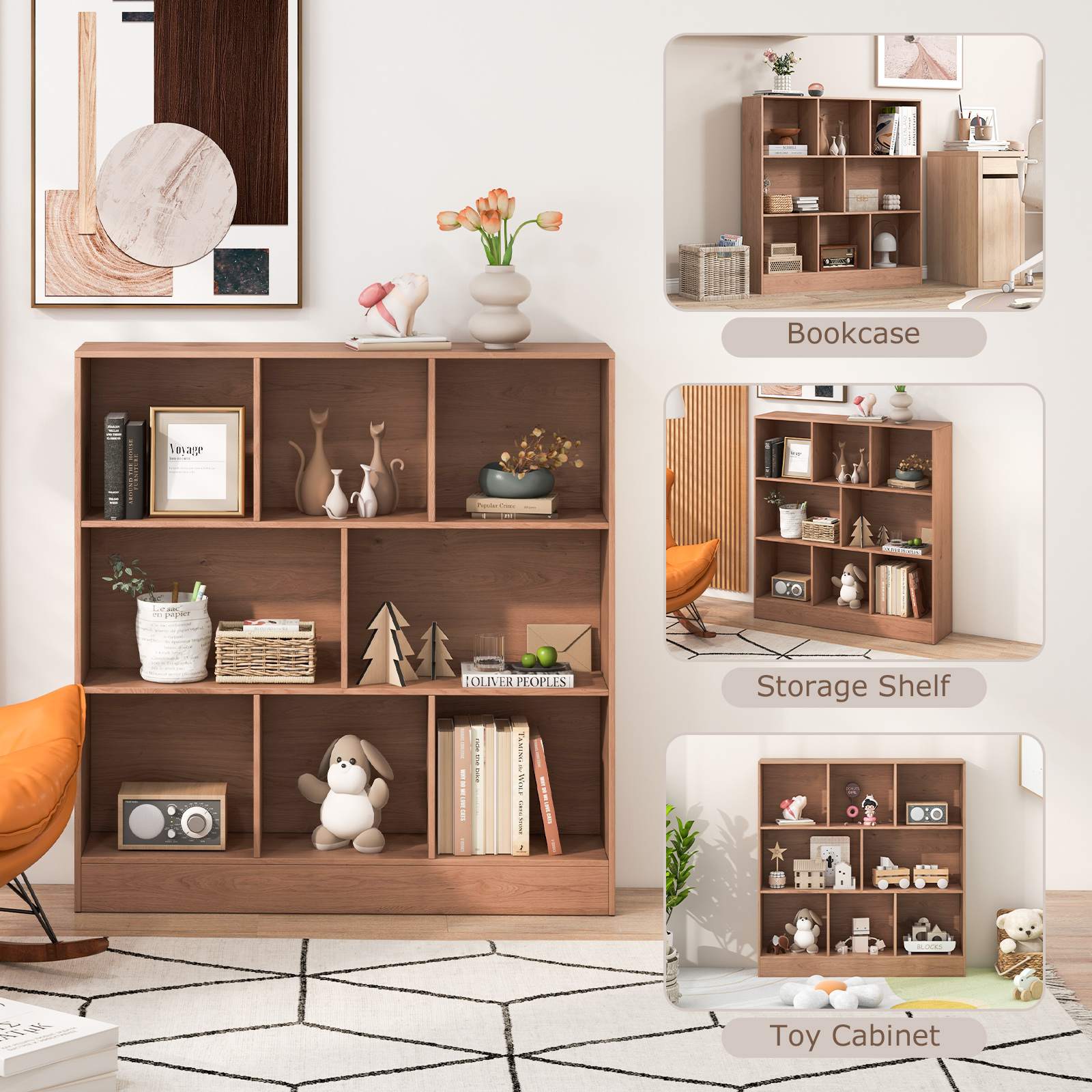 8/10-Cube 3-Tier Bookshelf Storage Organizer Wood Display Shelf Living Room - Picture 13 of 50