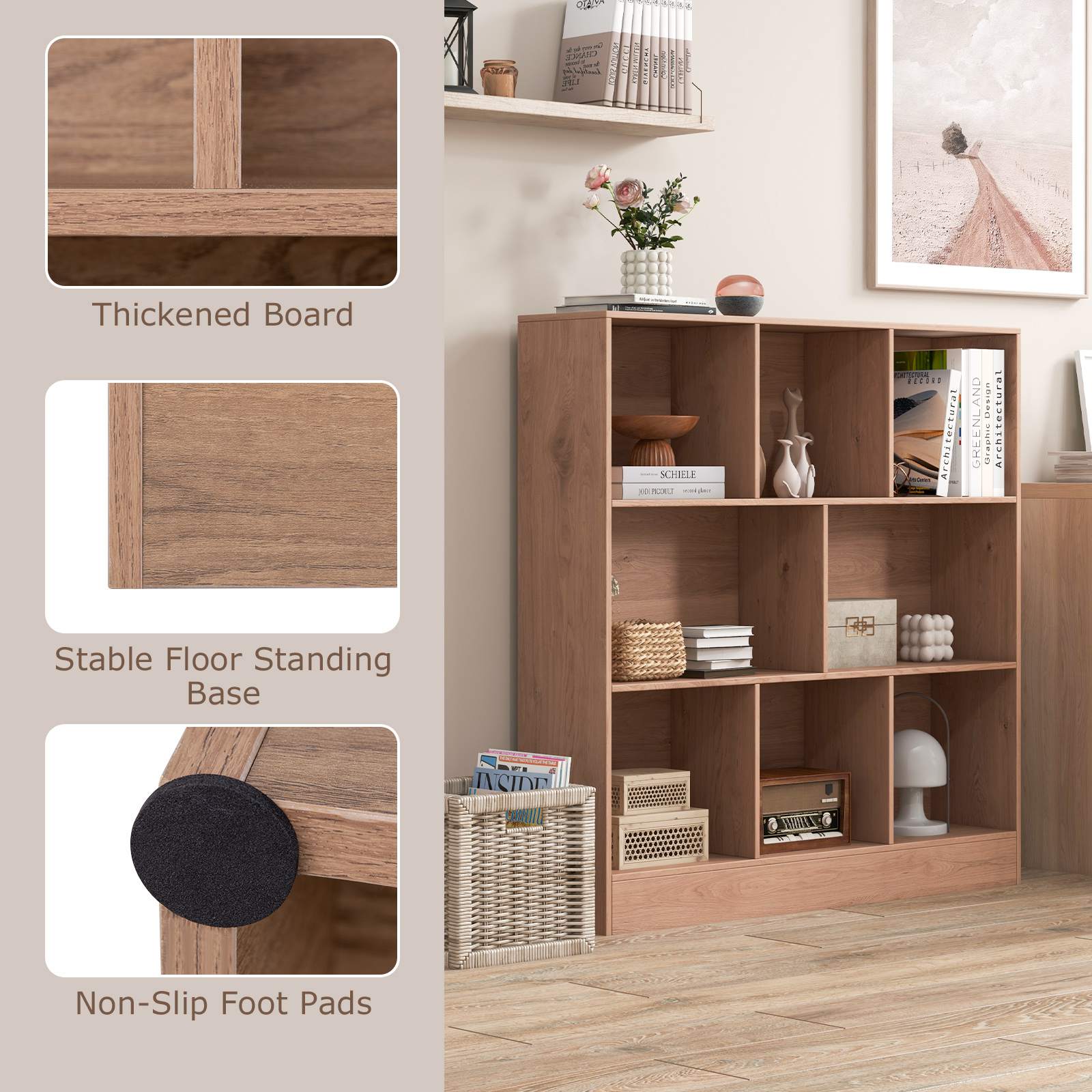 8/10-Cube 3-Tier Bookshelf Storage Organizer Wood Display Shelf Living Room - Picture 14 of 50