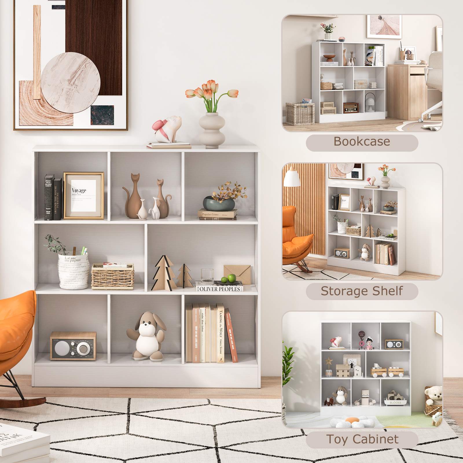 8/10-Cube 3-Tier Bookshelf Storage Organizer Wood Display Shelf Living Room - Picture 30 of 50