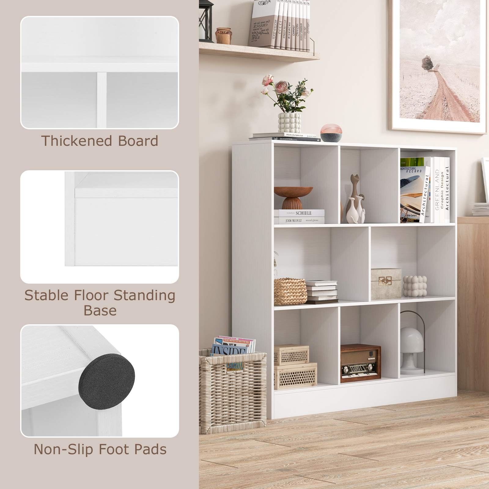 8/10-Cube 3-Tier Bookshelf Storage Organizer Wood Display Shelf Living Room - Picture 31 of 50