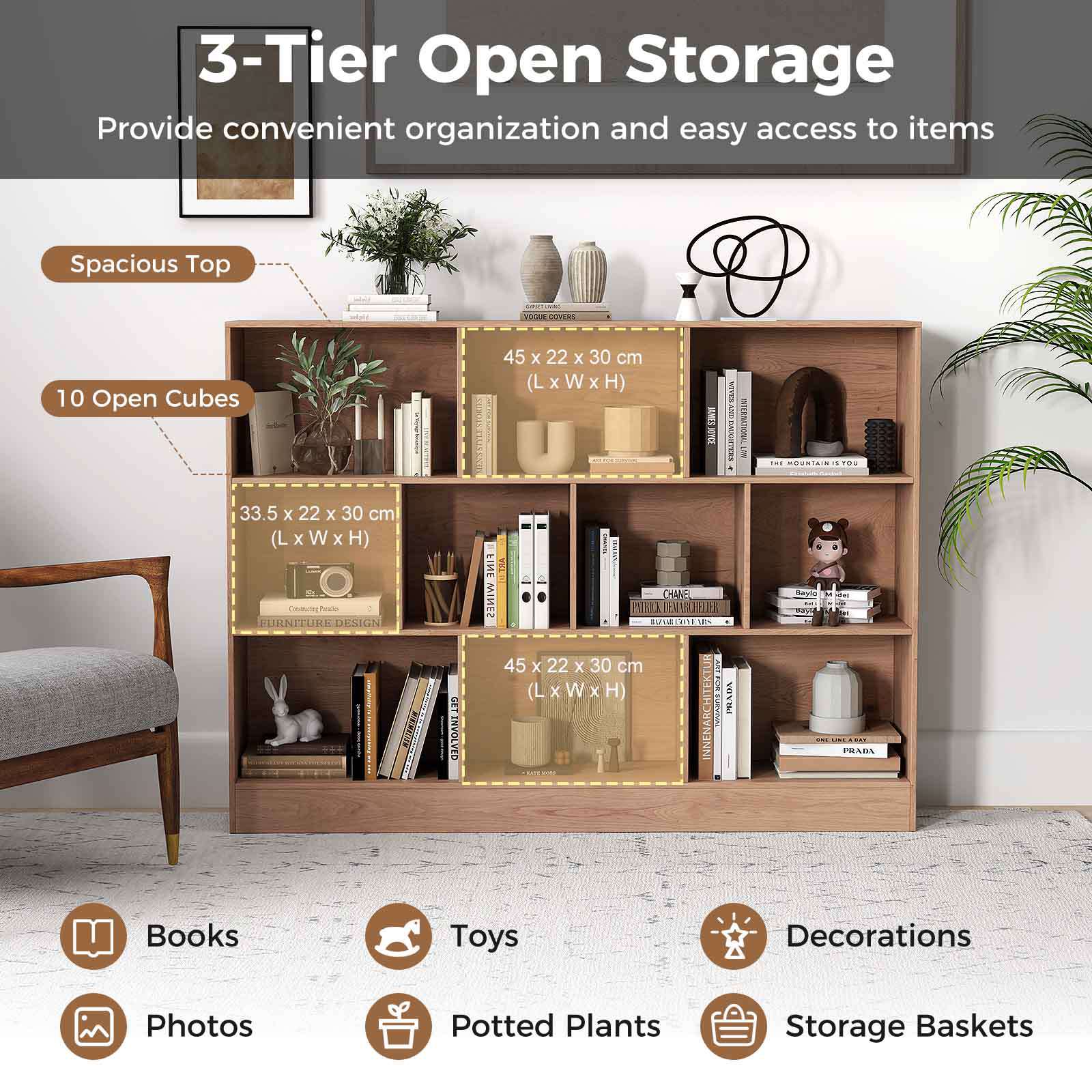 8/10-Cube 3-Tier Bookshelf Storage Organizer Wood Display Shelf Living Room - Picture 20 of 50