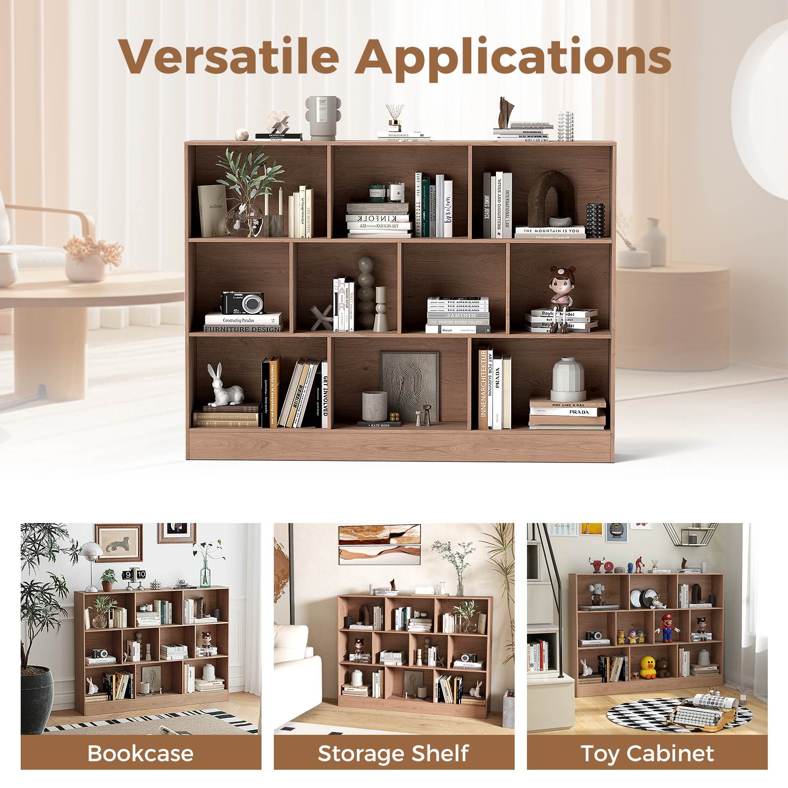 8/10-Cube 3-Tier Bookshelf Storage Organizer Wood Display Shelf Living Room - Picture 22 of 50
