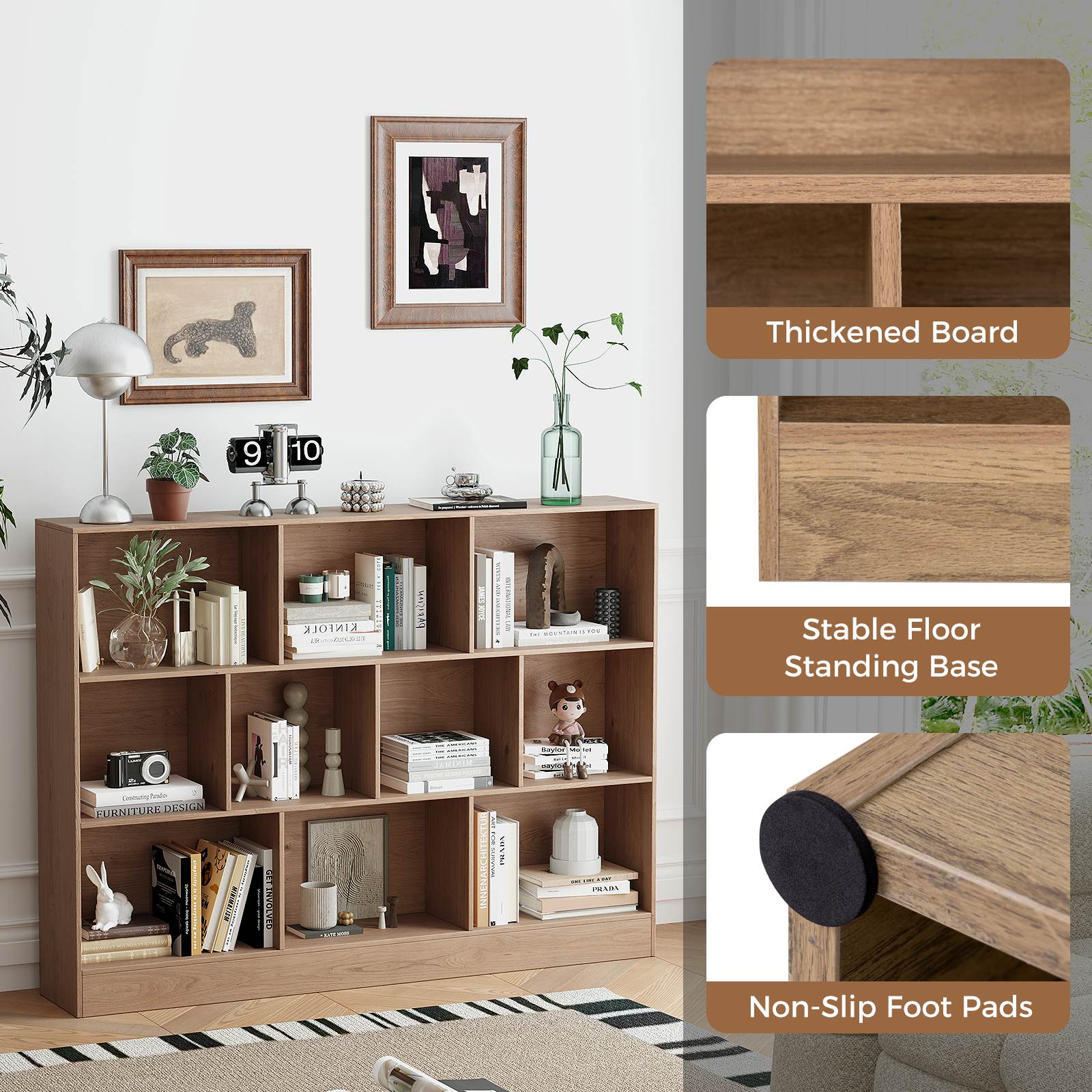 8/10-Cube 3-Tier Bookshelf Storage Organizer Wood Display Shelf Living Room - Picture 23 of 50