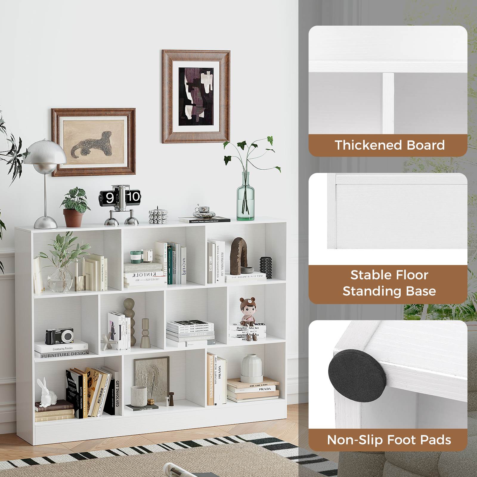 8/10-Cube 3-Tier Bookshelf Storage Organizer Wood Display Shelf Living Room - Picture 48 of 50