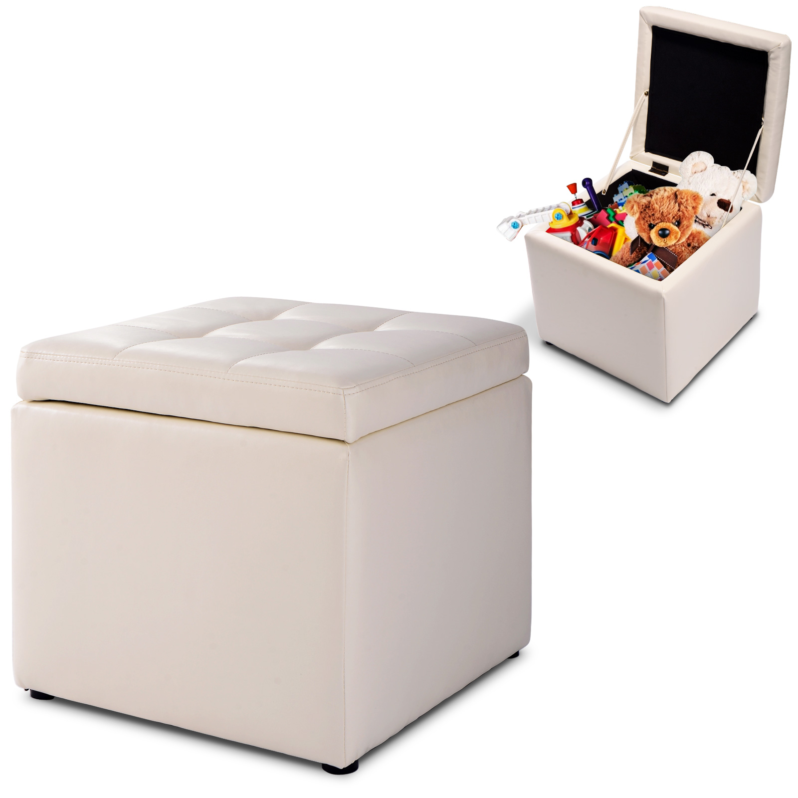 Giantex Cube Storage Ottoman Pouf Storage Box Seat Footstool PU Leather 40cm - Picture 14 of 33