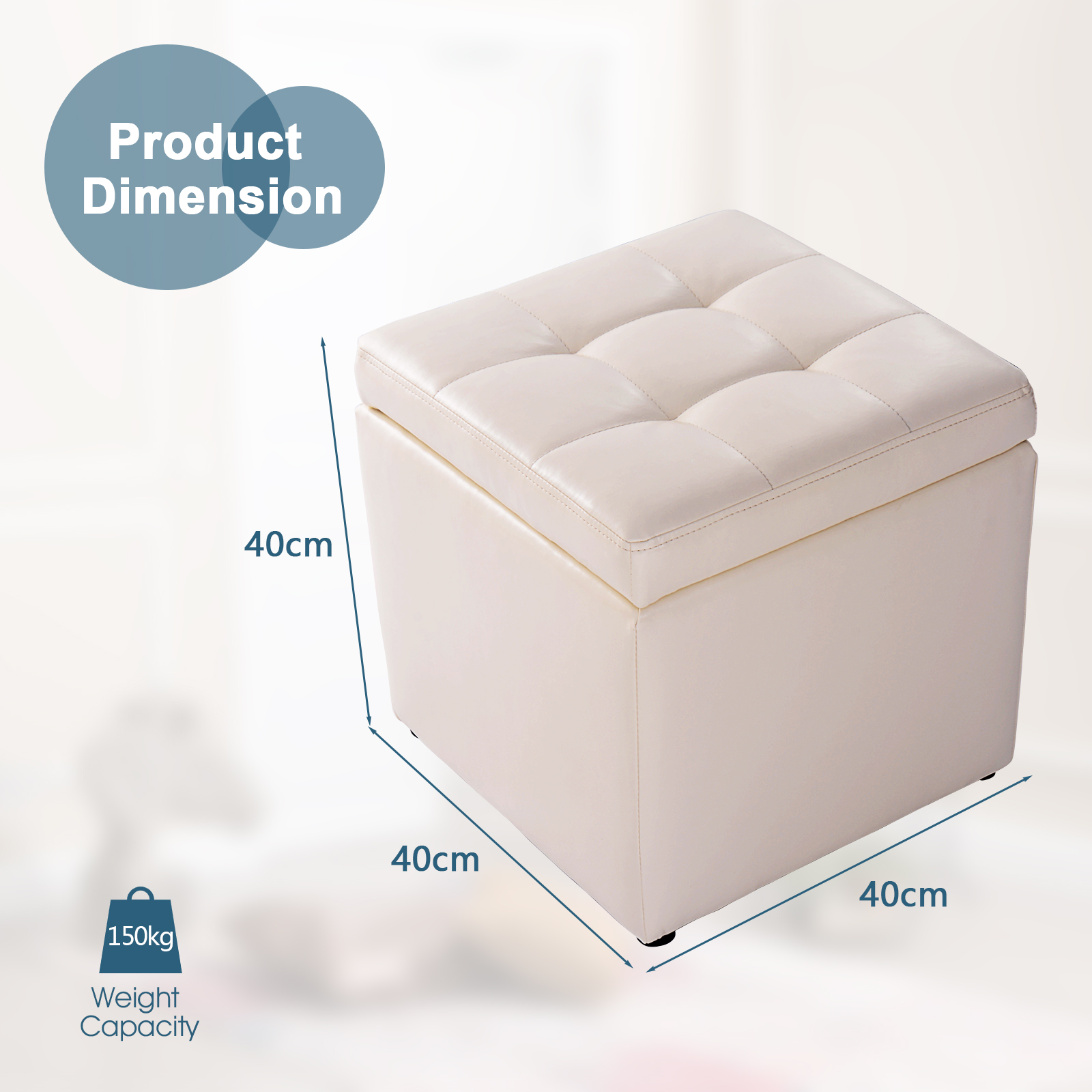 Giantex Cube Storage Ottoman Pouf Storage Box Seat Footstool PU Leather 40cm - Picture 20 of 33
