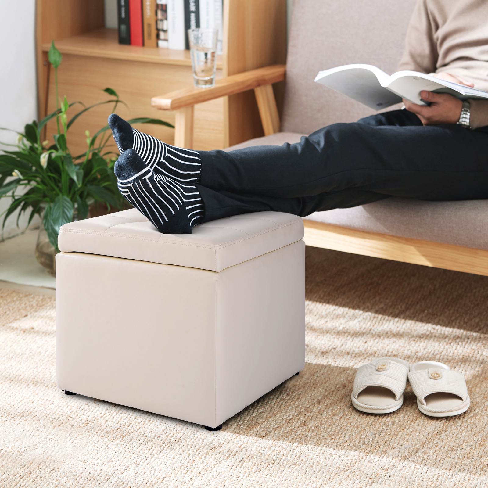 Giantex Cube Storage Ottoman Pouf Storage Box Seat Footstool PU Leather 40cm - Picture 21 of 33