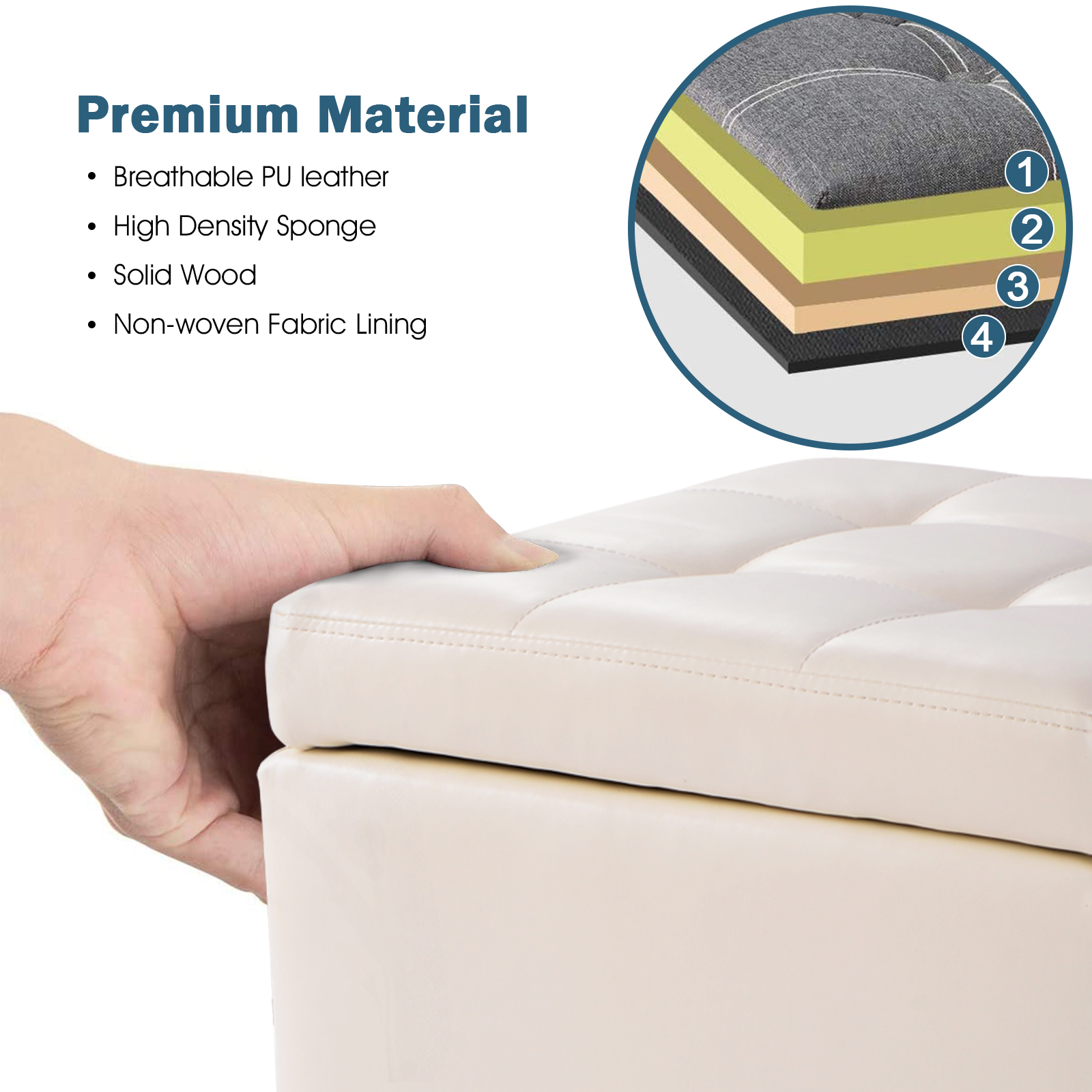 Giantex Cube Storage Ottoman Pouf Storage Box Seat Footstool PU Leather 40cm - Picture 17 of 33