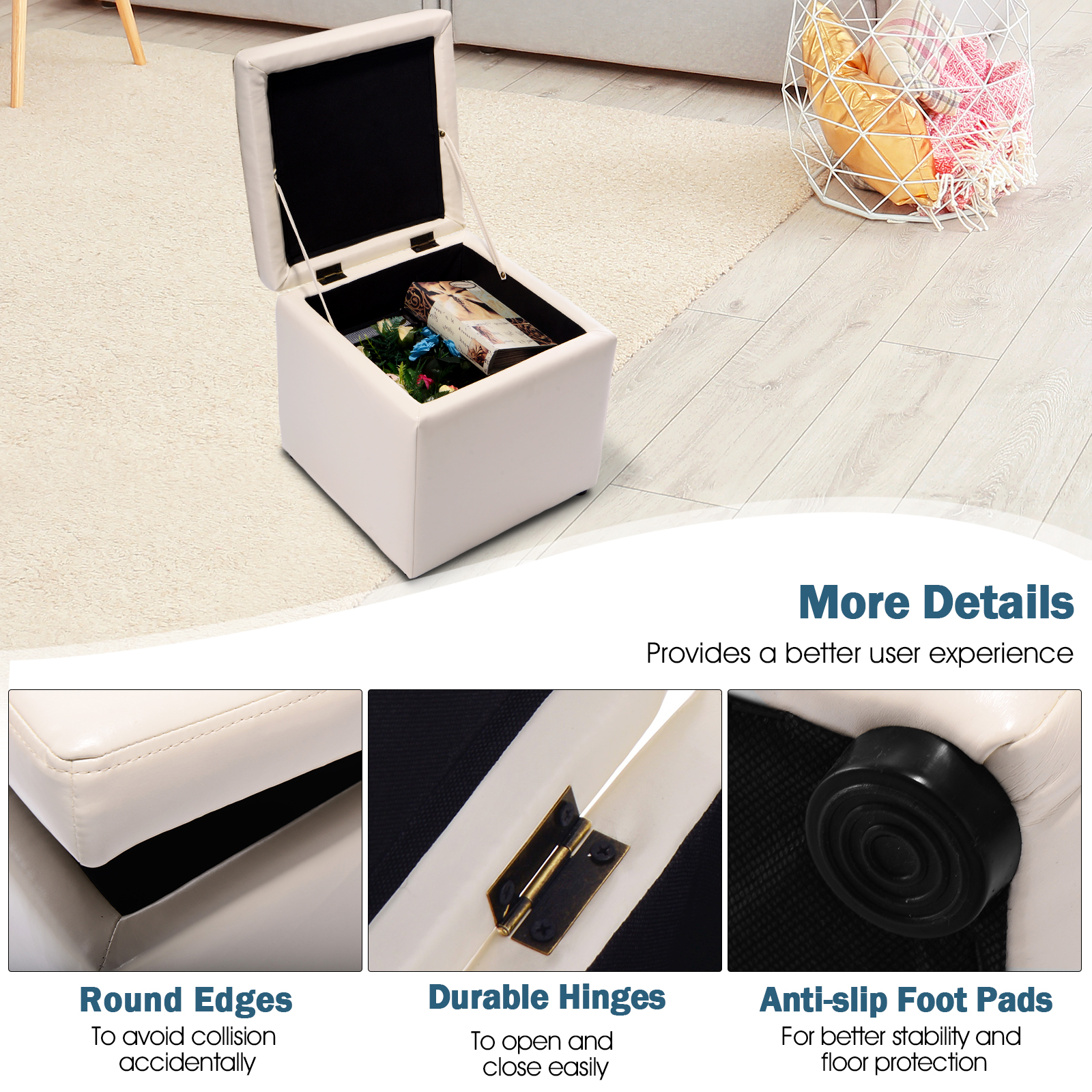 Giantex Cube Storage Ottoman Pouf Storage Box Seat Footstool PU Leather 40cm - Picture 19 of 33